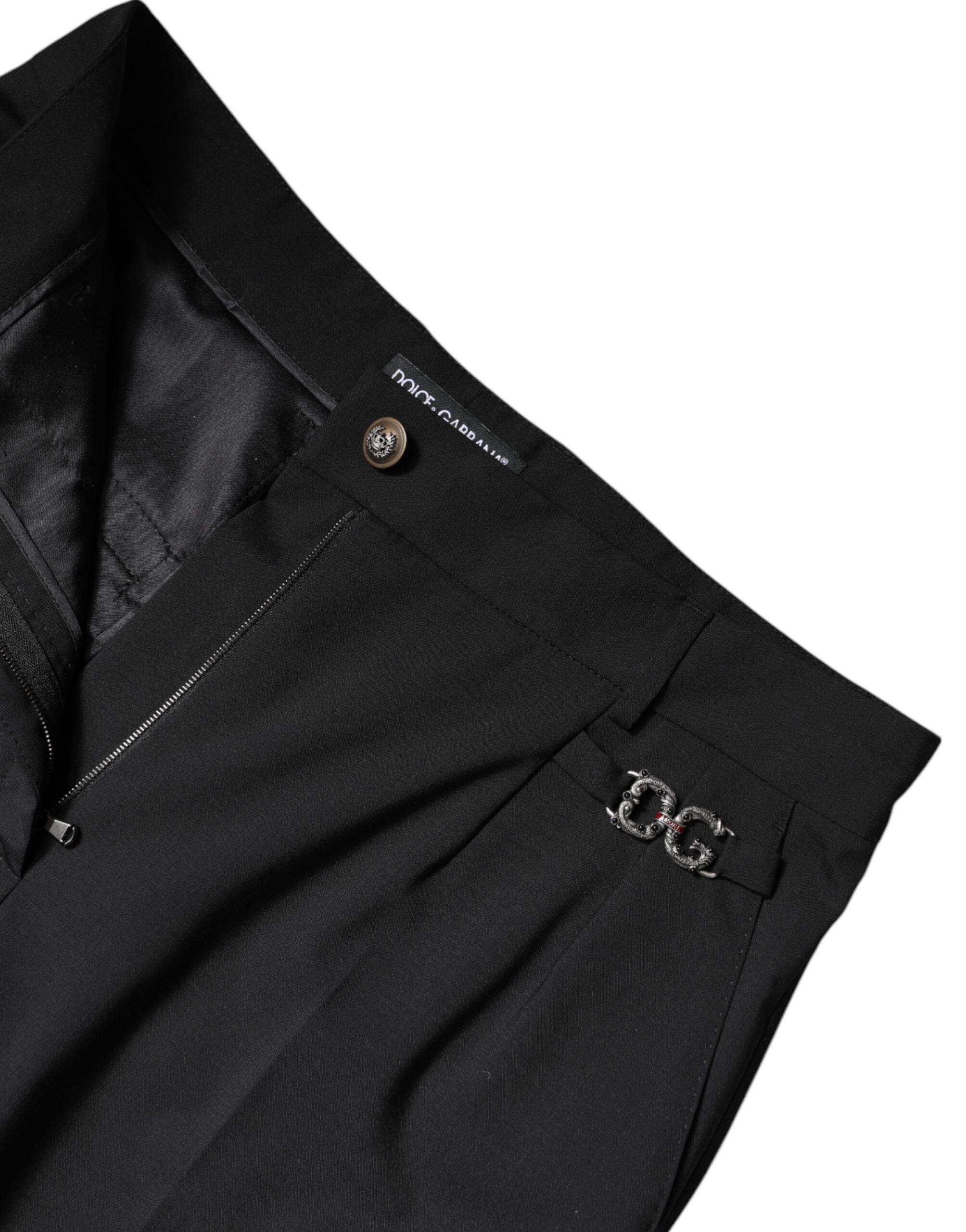 Dolce & Gabbana Black Polyester High Waist Dress Pants - Hilstor