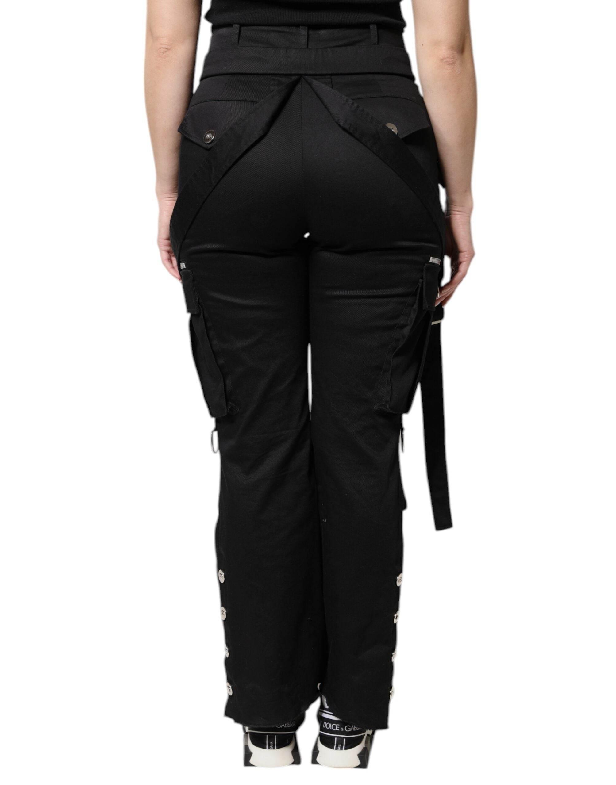 Dolce & Gabbana Black Cotton High Waist Cargo Pants - Hilstor