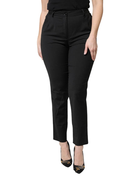 Dolce & Gabbana Black Polyester High Waist Slim Pants - Hilstor