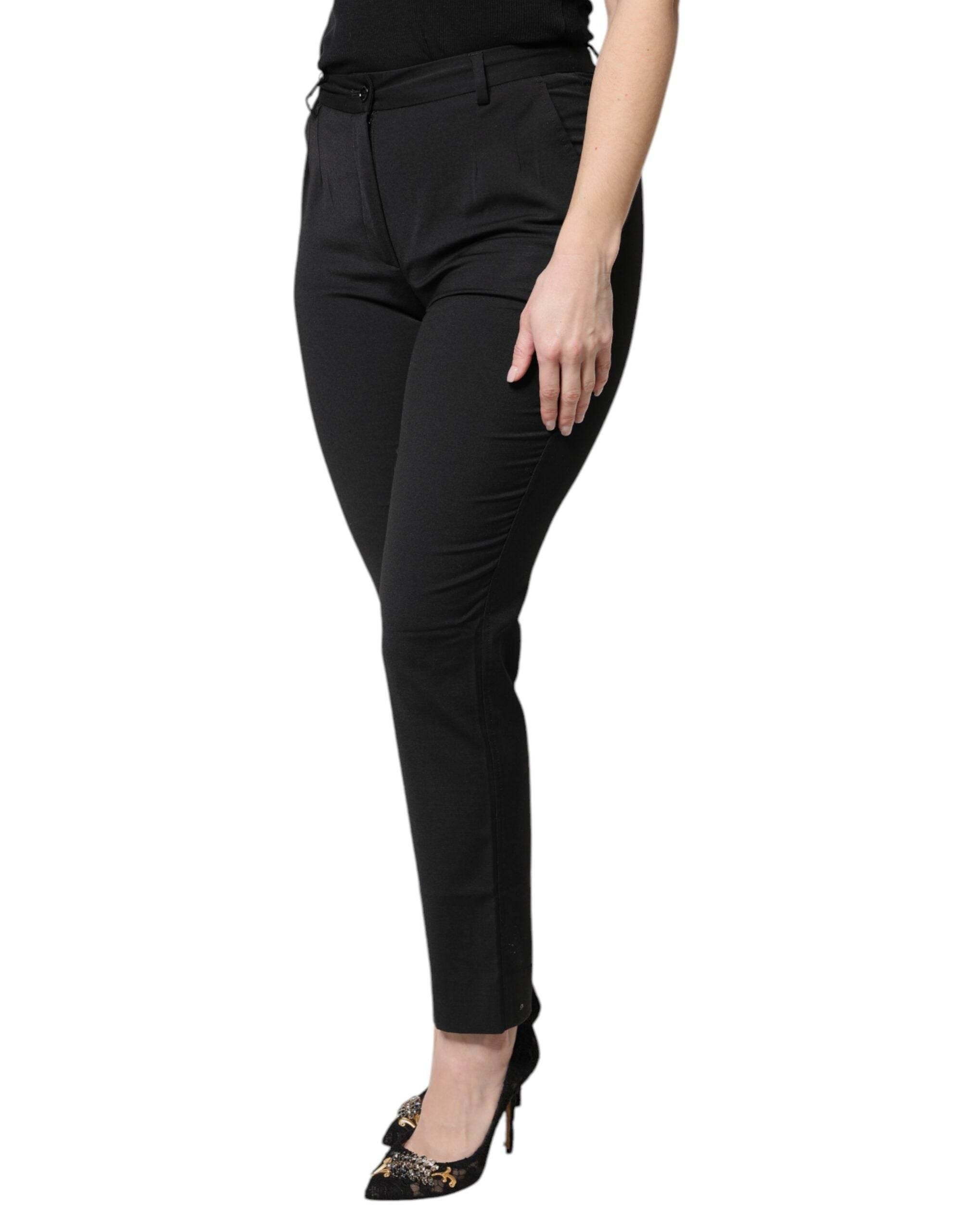 Dolce & Gabbana Black Polyester High Waist Slim Pants - Hilstor