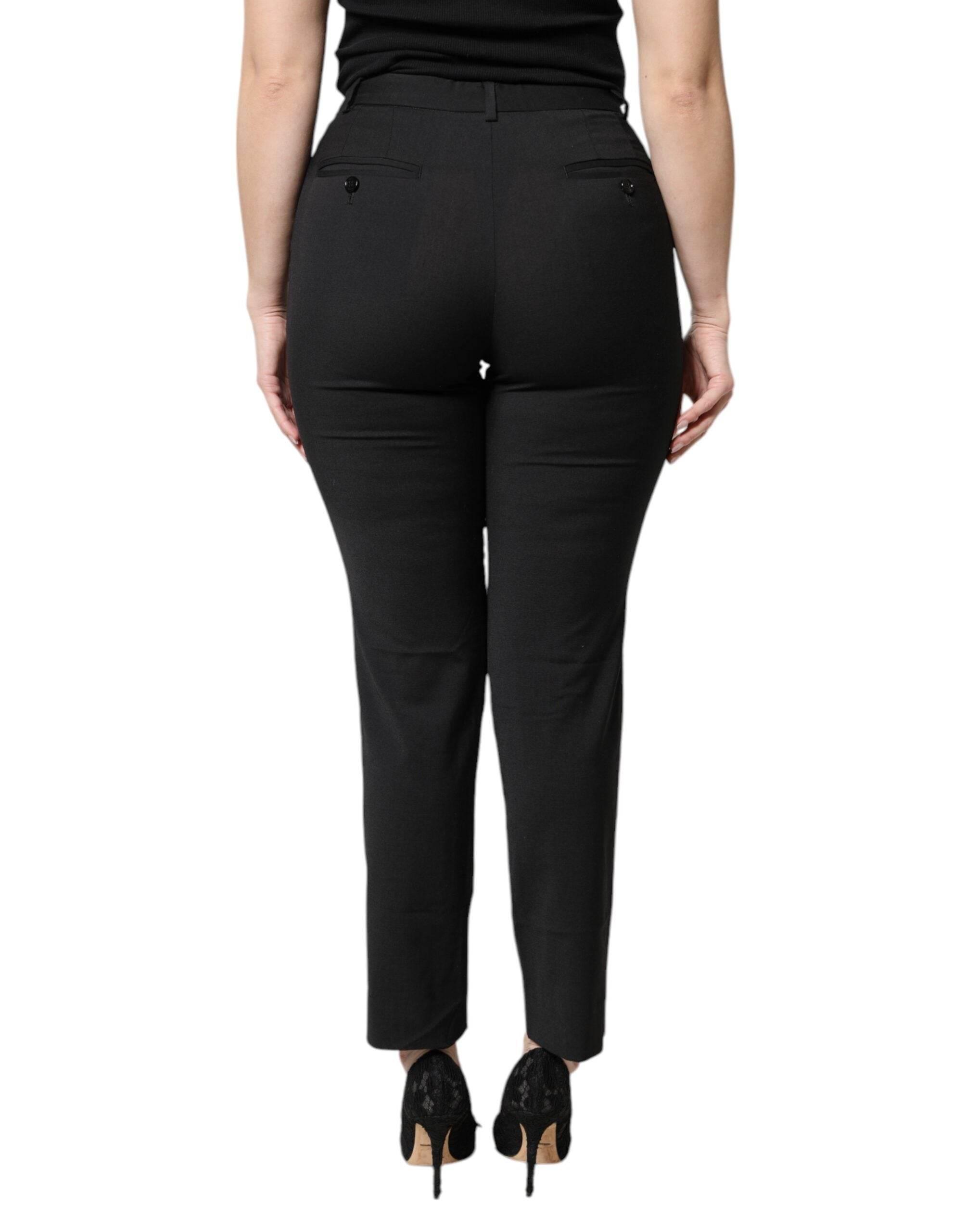 Dolce & Gabbana Black Polyester High Waist Slim Pants - Hilstor