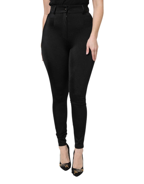 Dolce & Gabbana Black Nylon High Waist Slim Fit Pants - Hilstor