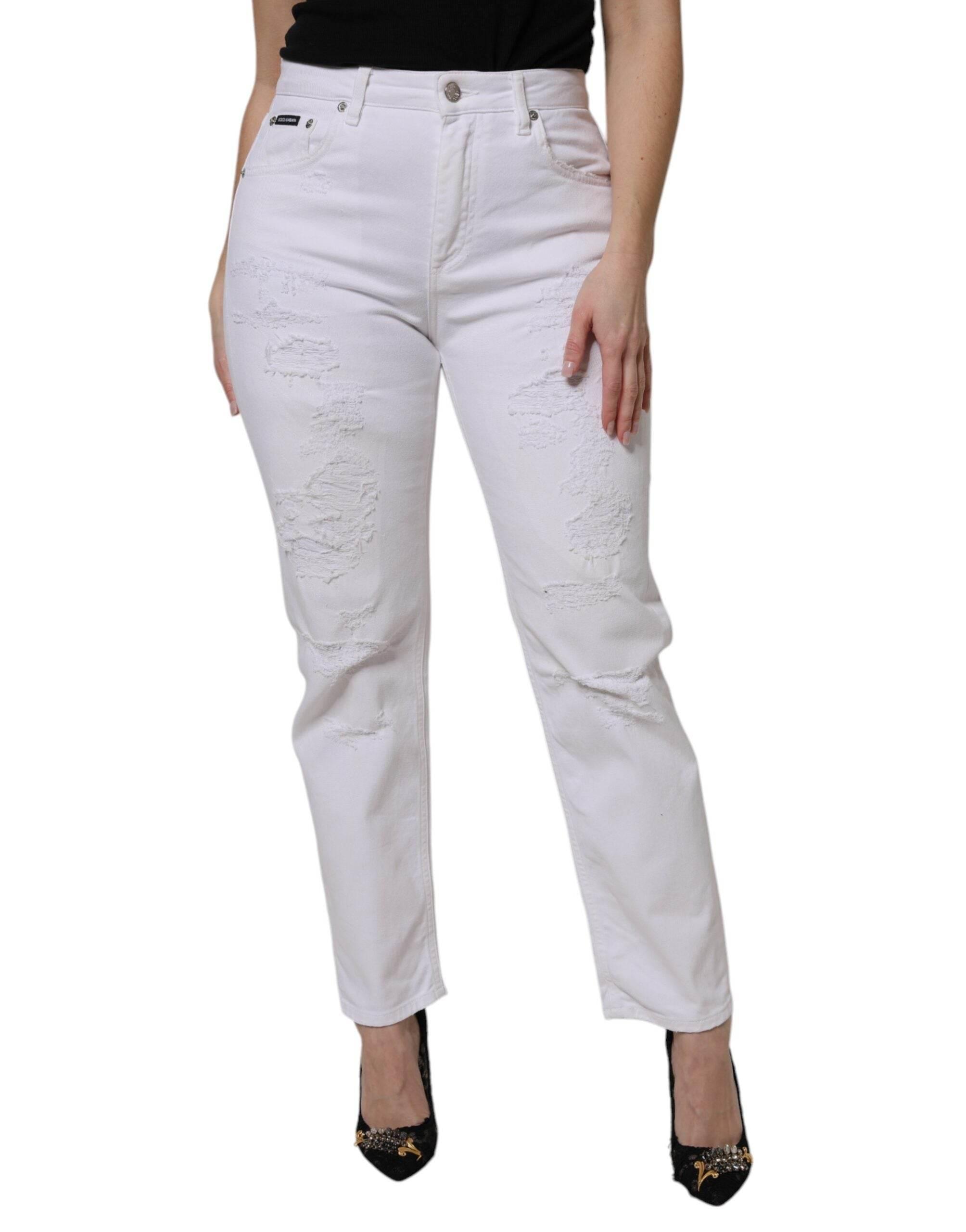 Dolce & Gabbana White Cotton High Waist Skinny Denim Jeans - Hilstor