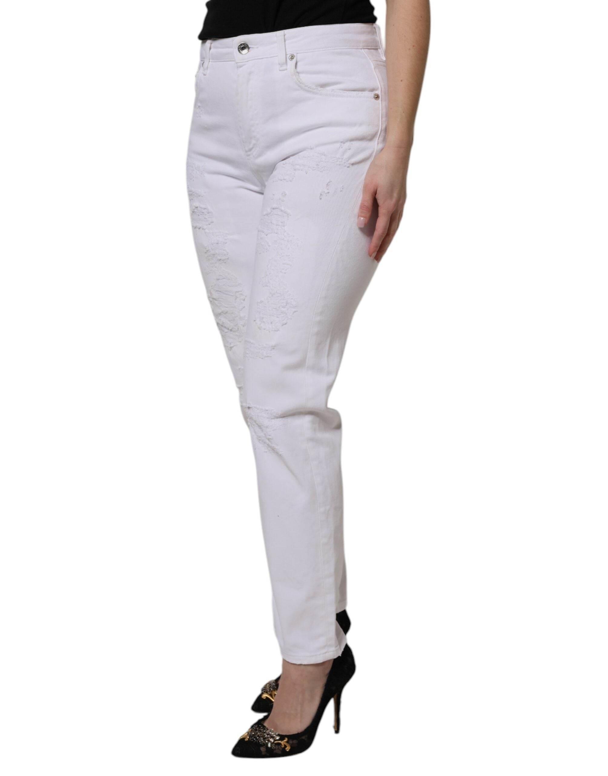 Dolce & Gabbana White Cotton High Waist Skinny Denim Jeans - Hilstor