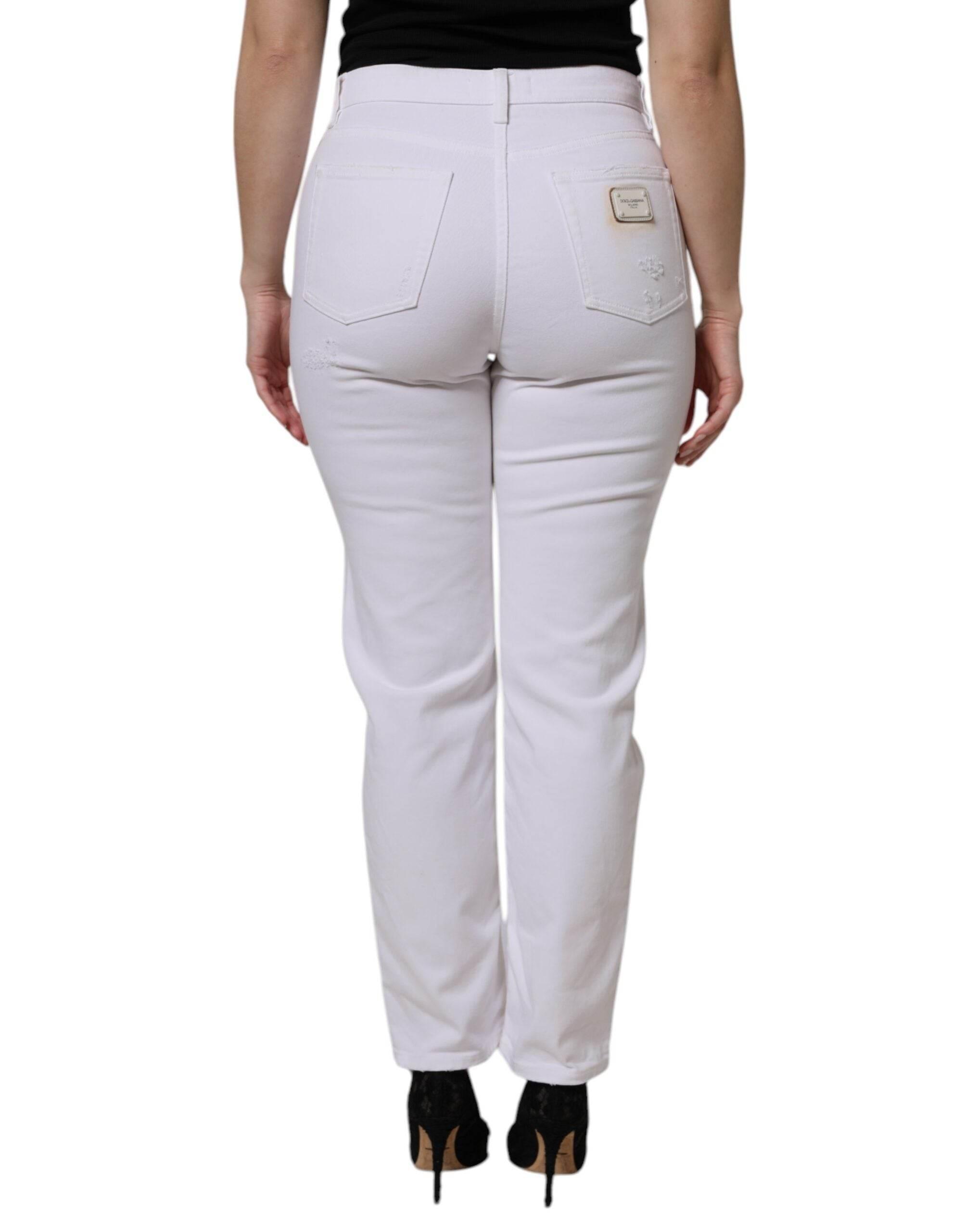 Dolce & Gabbana White Cotton High Waist Skinny Denim Jeans - Hilstor