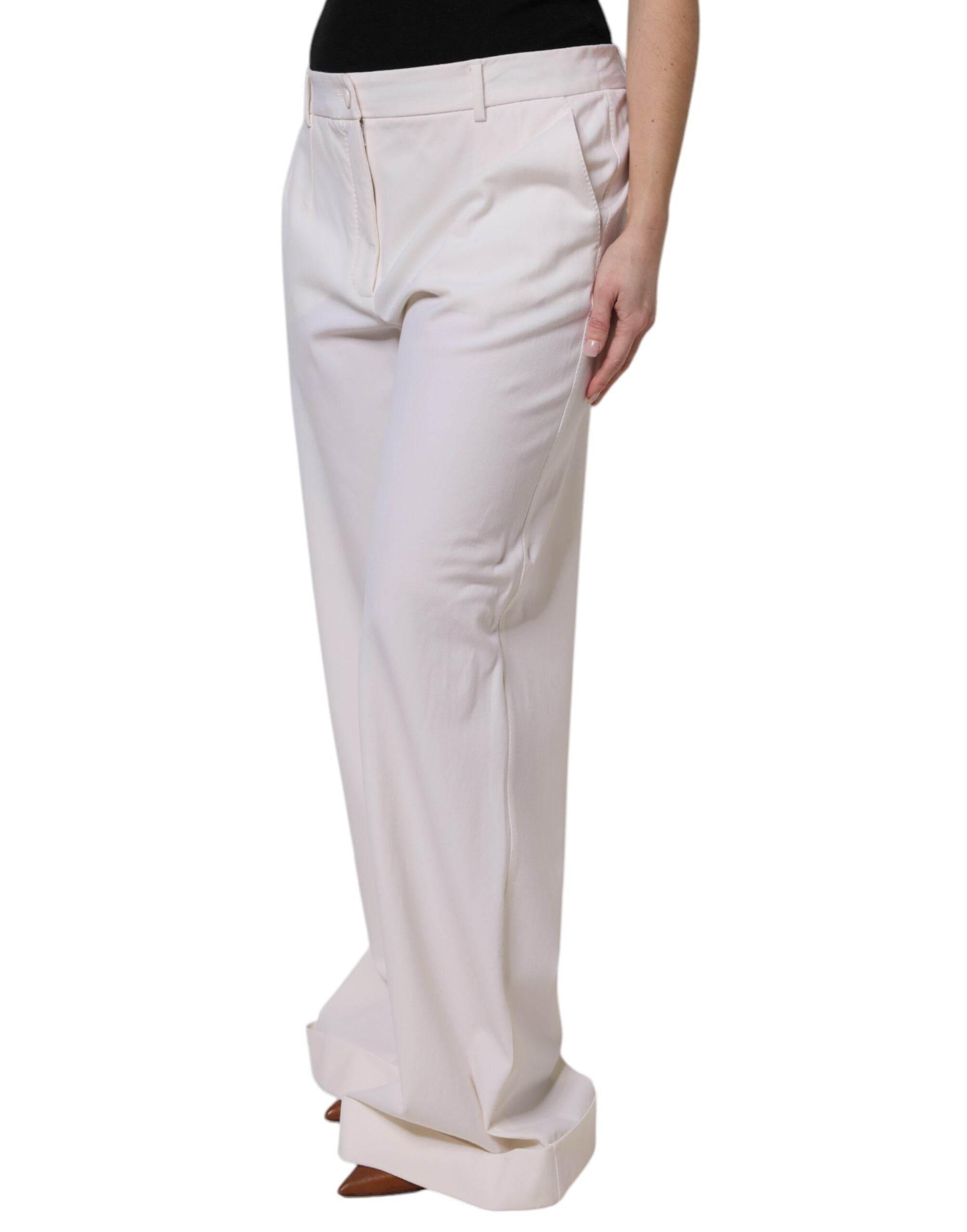 Dolce & Gabbana White Wool Mid Waist Wide Leg Pants - Hilstor