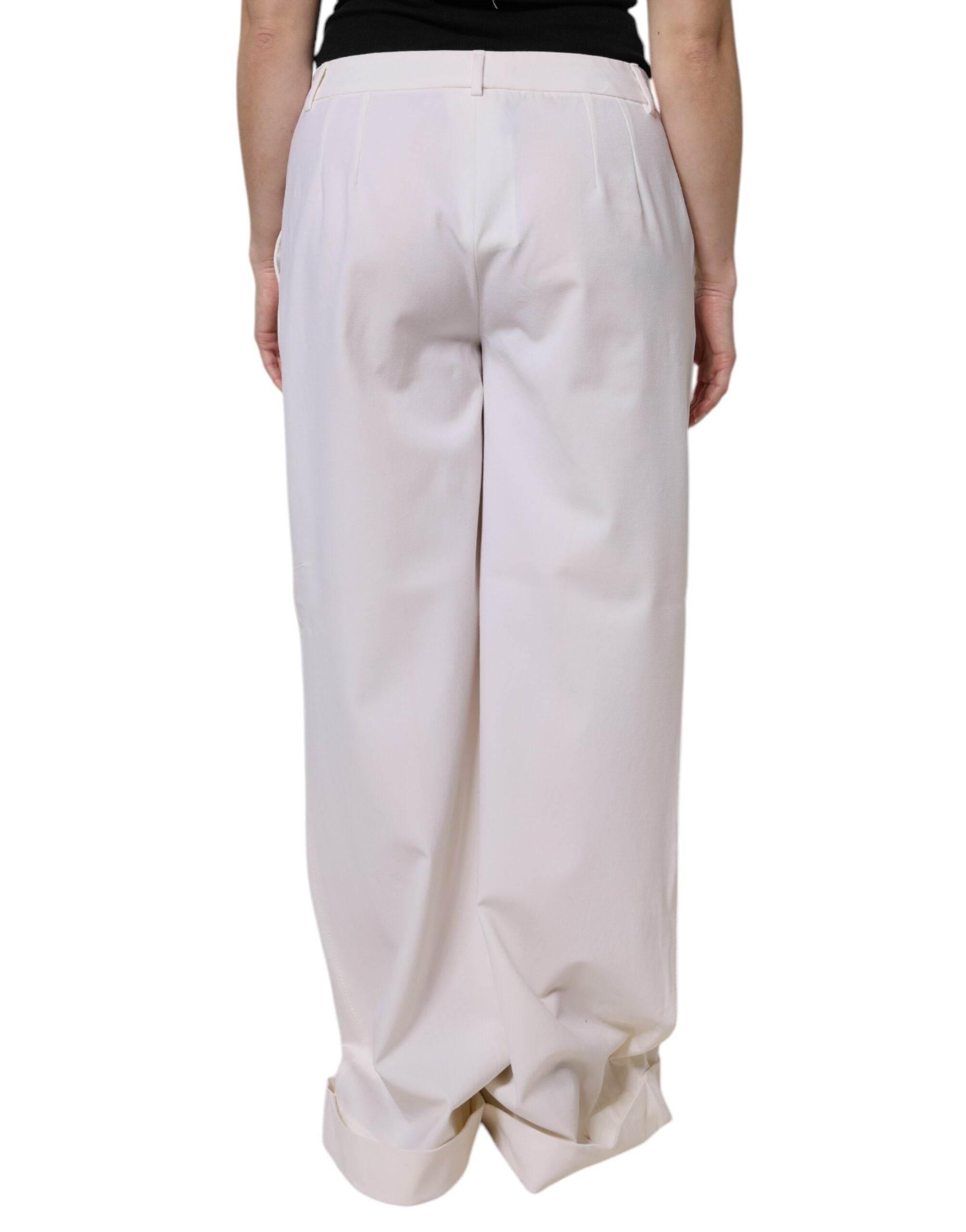 Dolce & Gabbana White Wool Mid Waist Wide Leg Pants - Hilstor