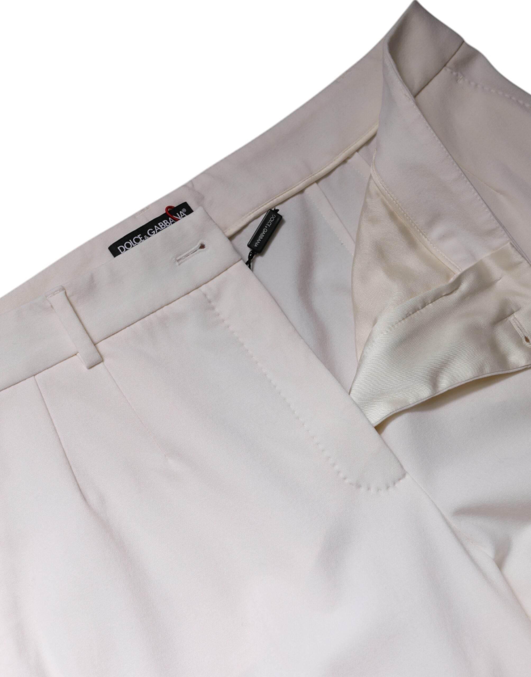 Dolce & Gabbana White Wool Mid Waist Wide Leg Pants - Hilstor