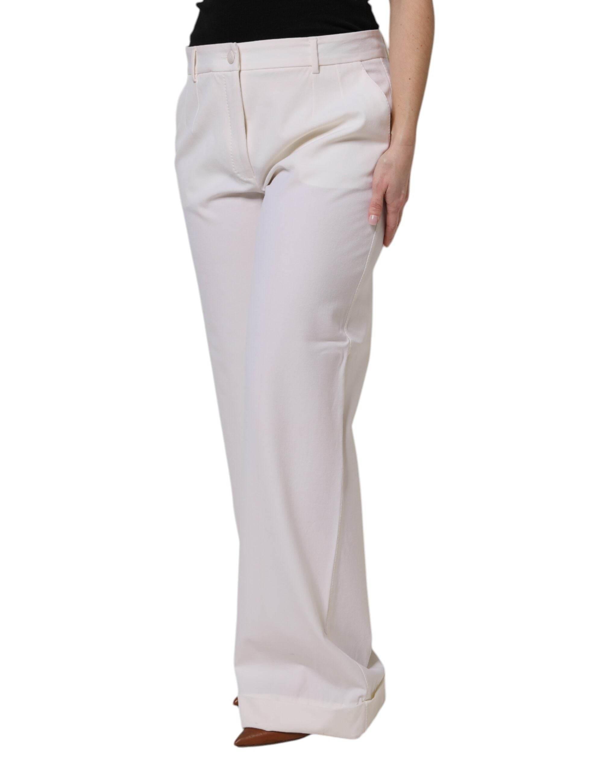 Dolce & Gabbana White Wool Mid Waist Wide Leg Pants - Hilstor