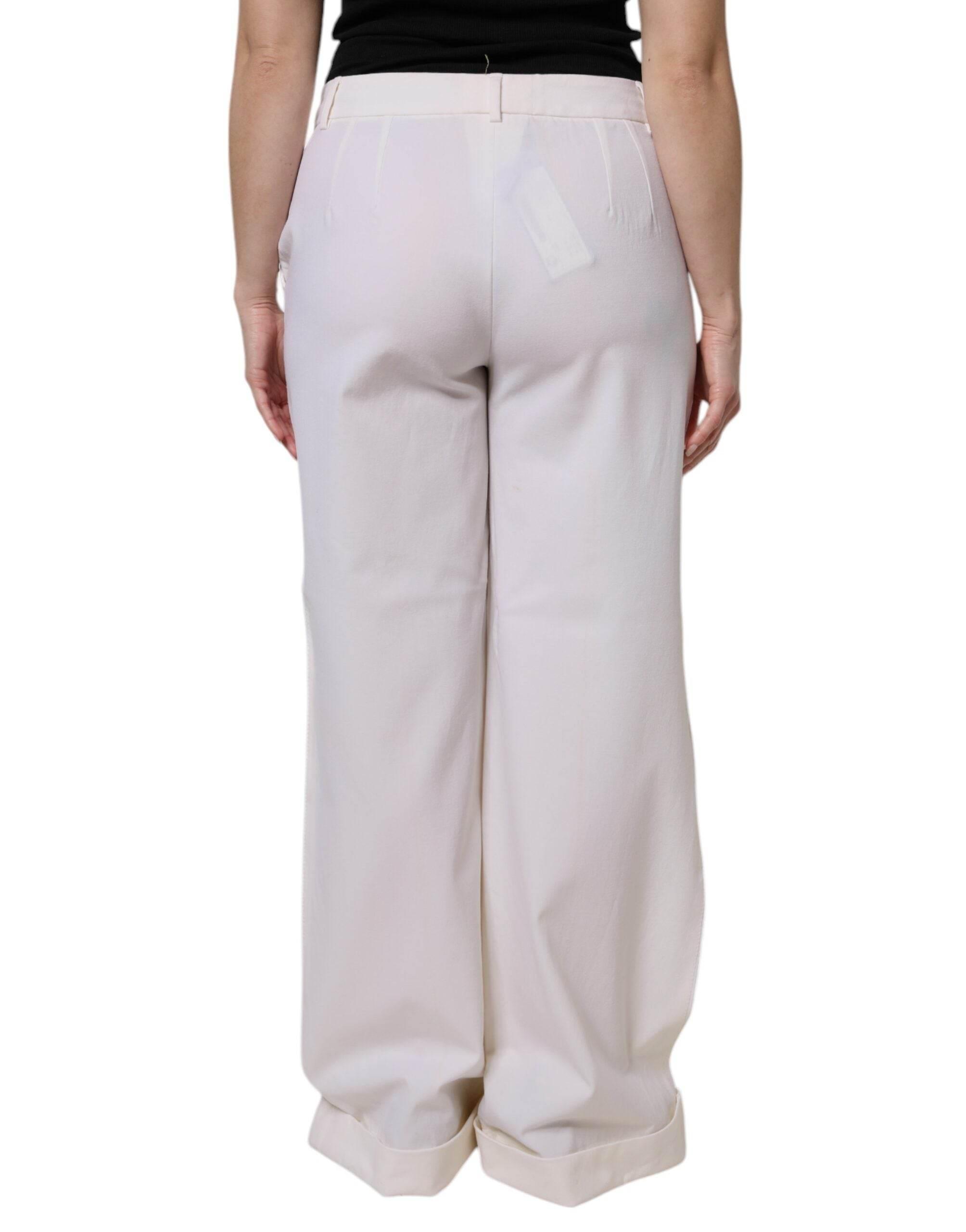 Dolce & Gabbana White Wool Mid Waist Wide Leg Pants - Hilstor
