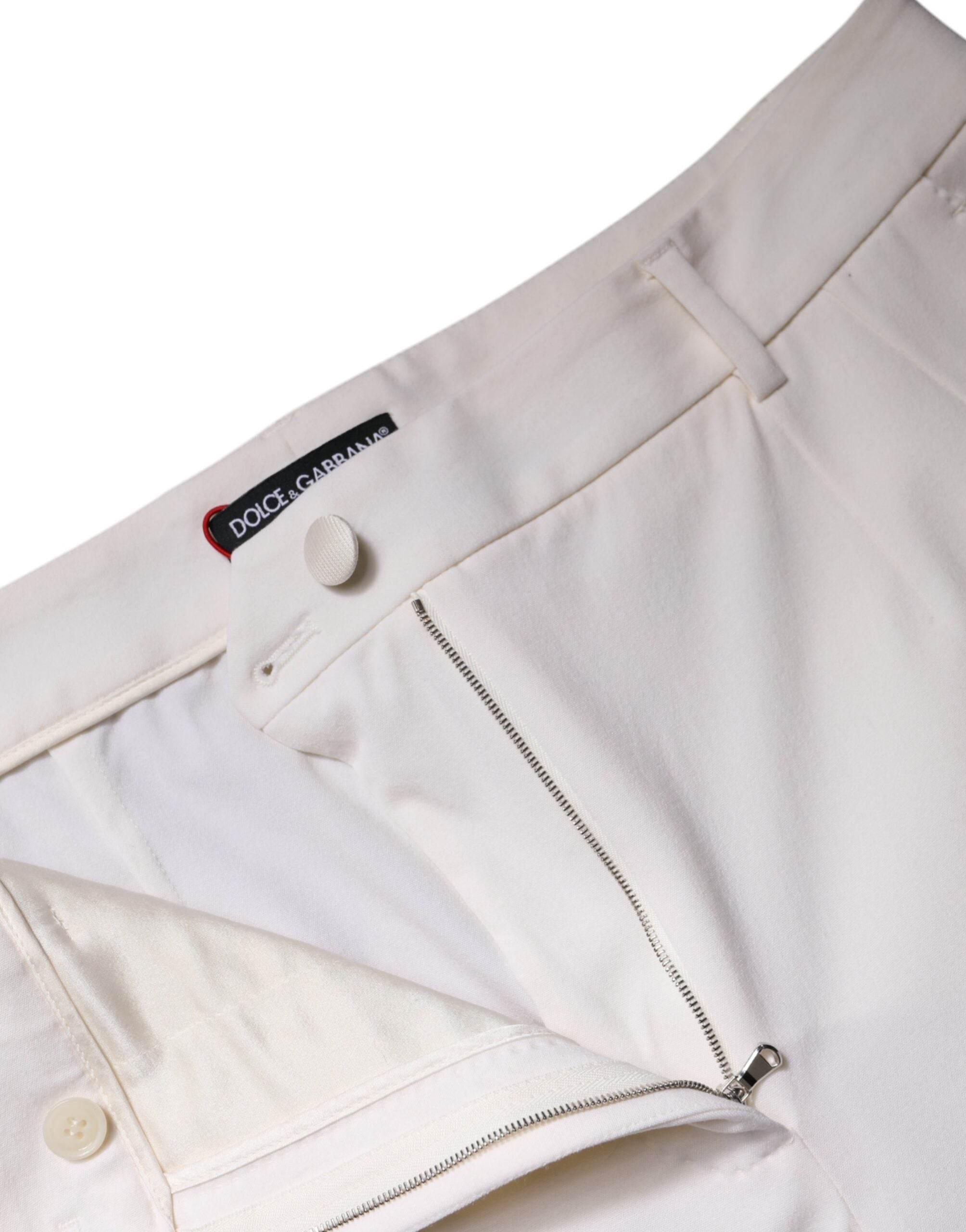 Dolce & Gabbana White Wool Mid Waist Wide Leg Pants - Hilstor