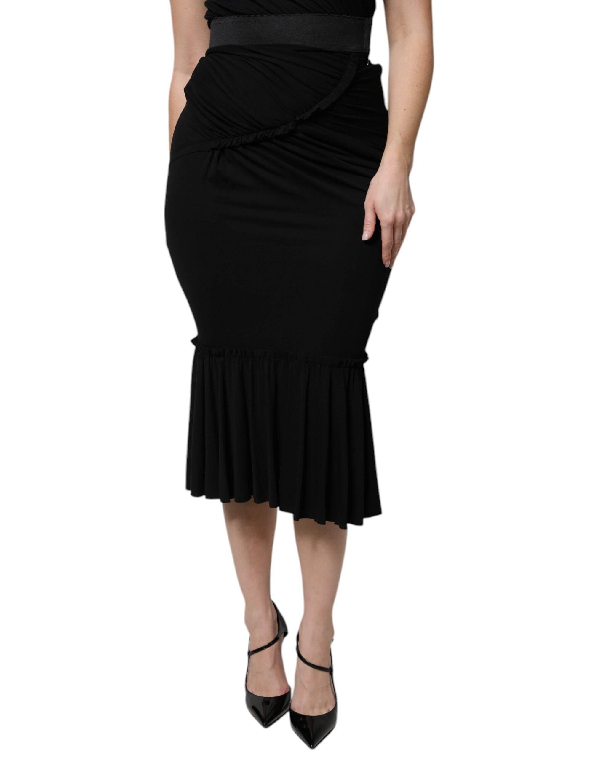 Dolce & Gabbana Black Mermaid Cut High Waist Midi Skirt - Hilstor