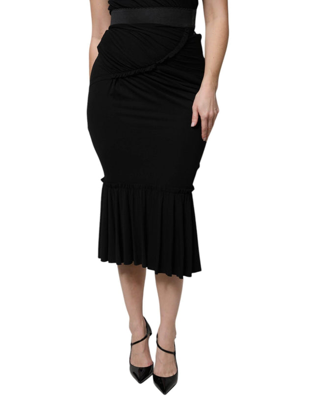 Dolce & Gabbana Black Mermaid Cut High Waist Midi Skirt - Hilstor