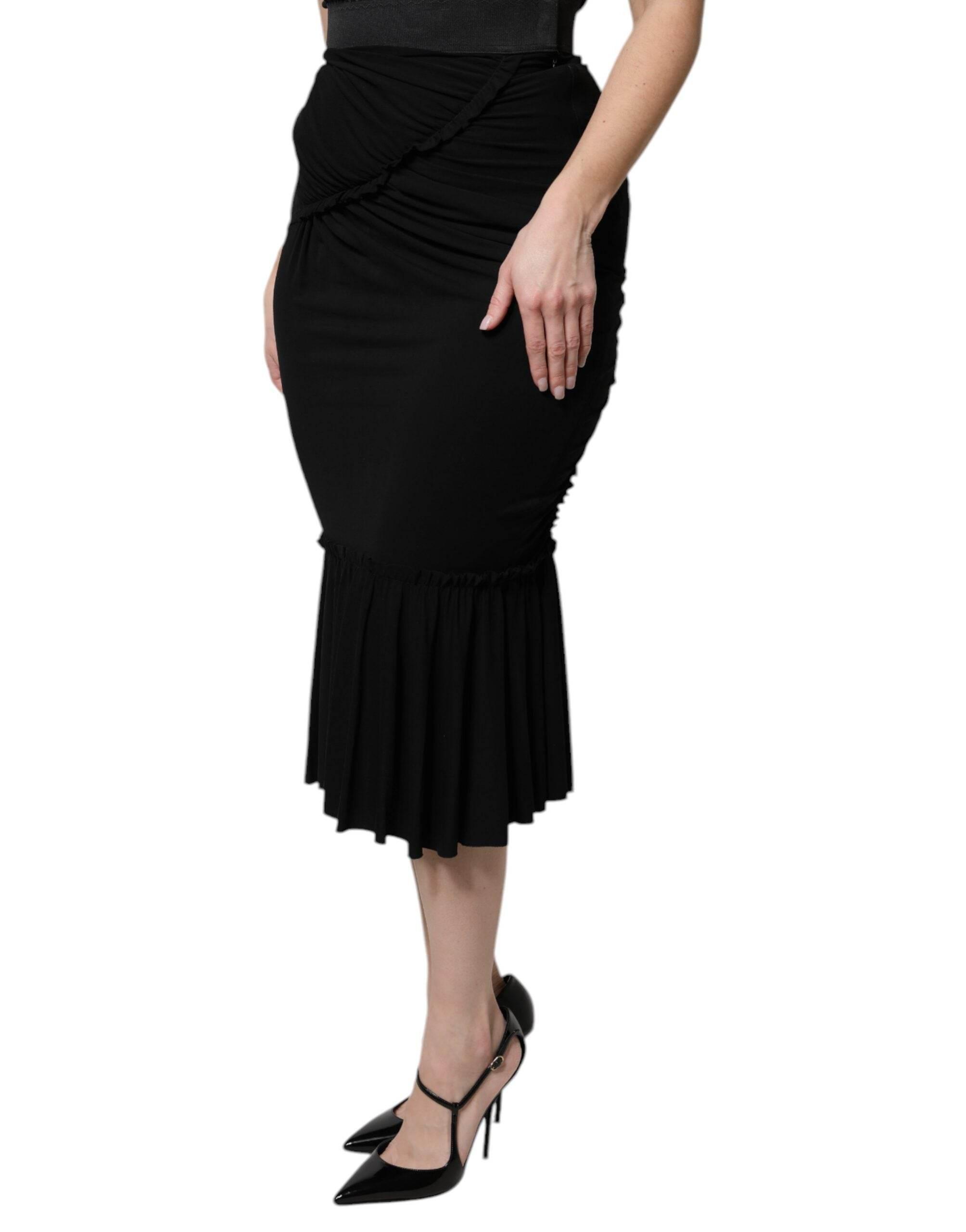 Dolce & Gabbana Black Mermaid Cut High Waist Midi Skirt - Hilstor