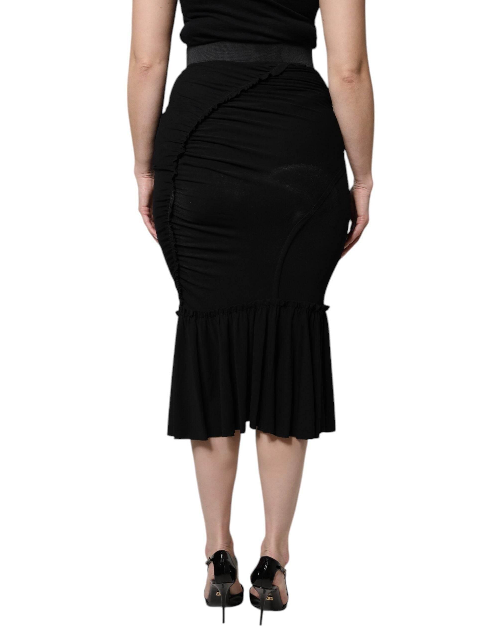 Dolce & Gabbana Black Mermaid Cut High Waist Midi Skirt - Hilstor