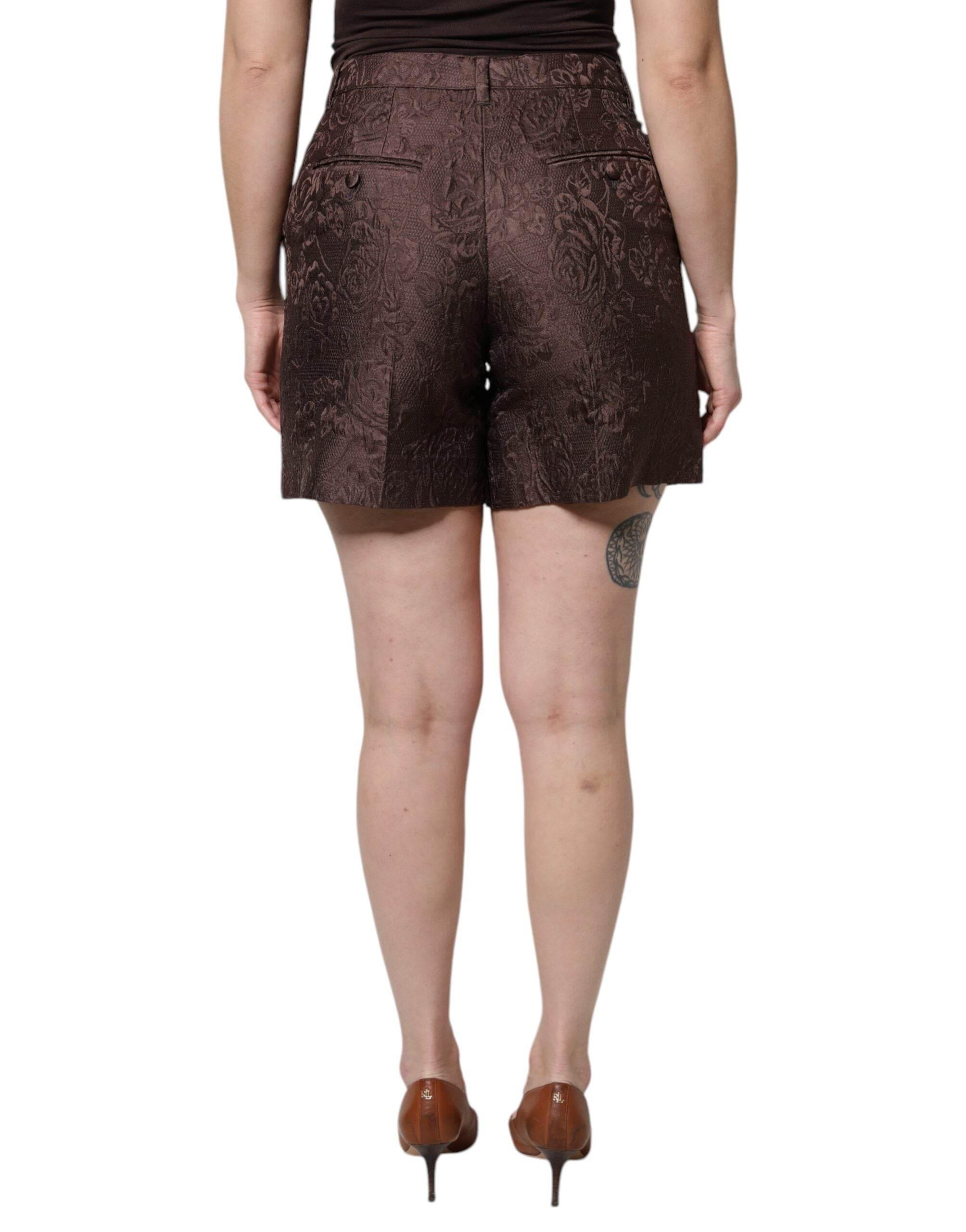 Dolce & Gabbana Brown Floral Brocade Mid Waist Mini Short - Hilstor