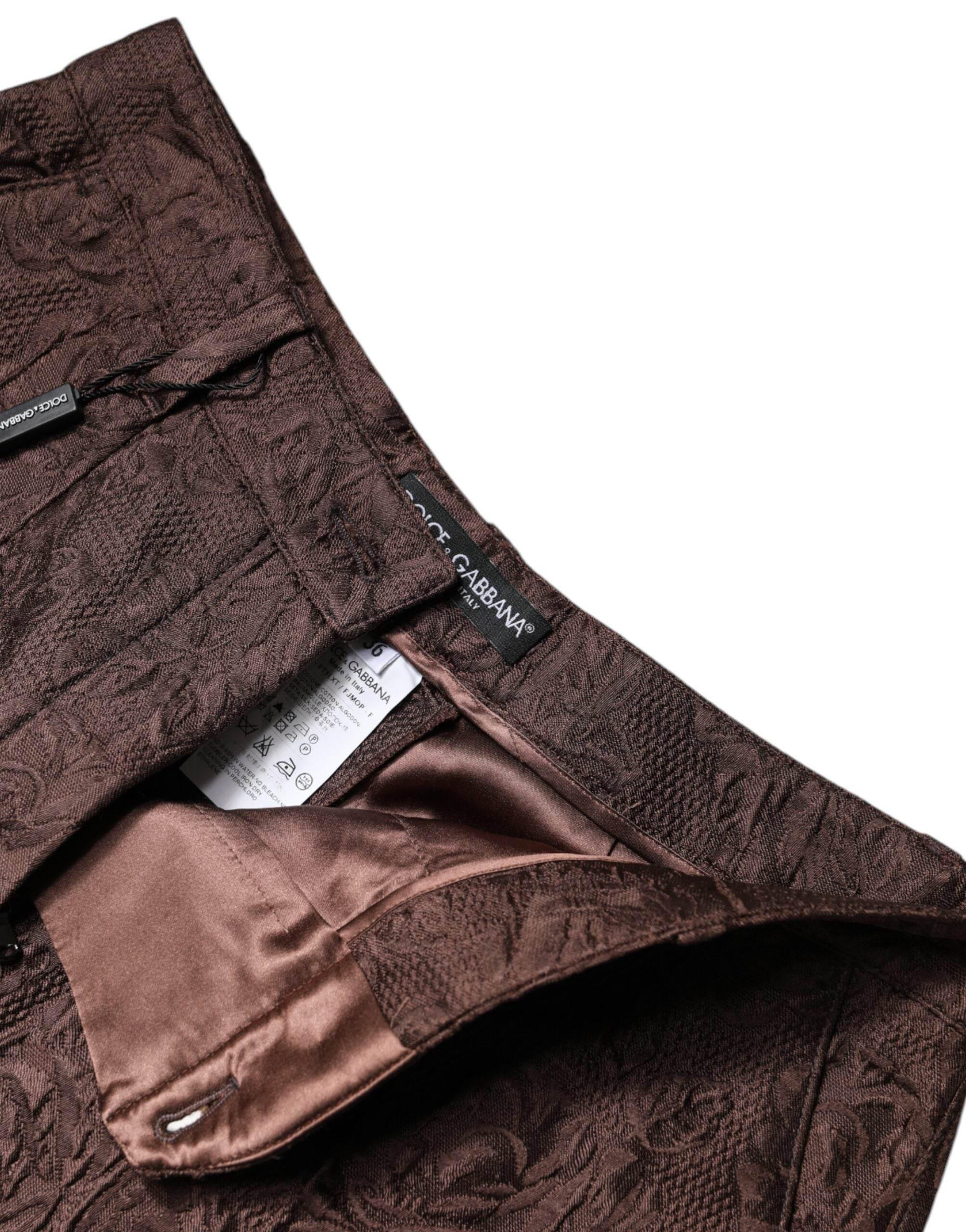 Dolce & Gabbana Brown Floral Brocade Mid Waist Mini Short - Hilstor