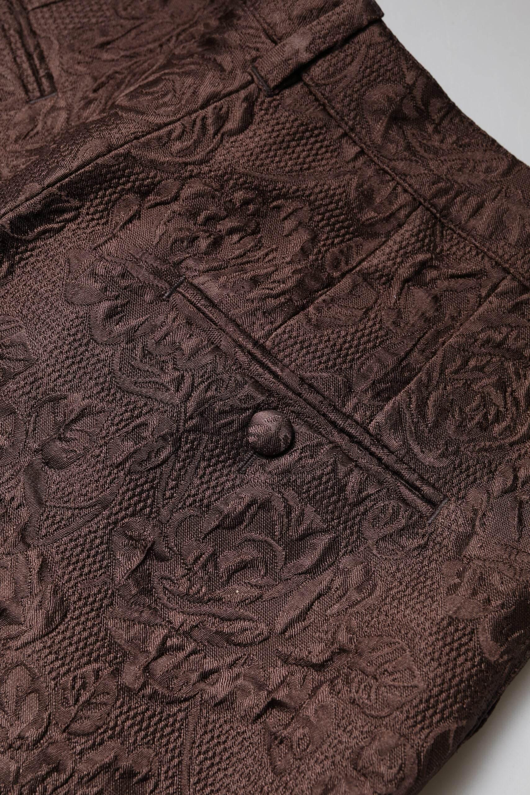 Dolce & Gabbana Brown Floral Brocade Mid Waist Mini Short - Hilstor