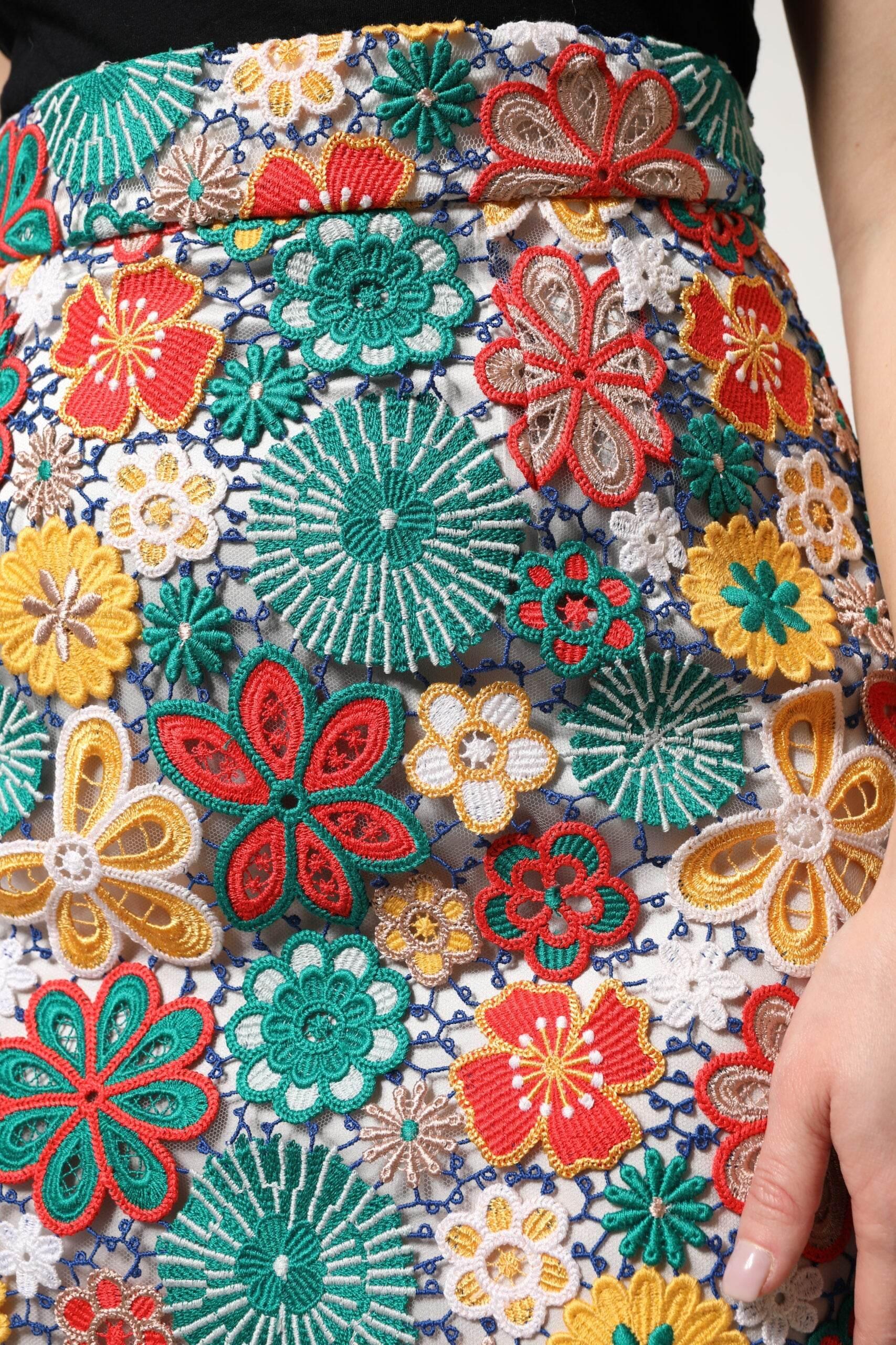 Dolce & Gabbana Multicolor Floral Lace High Waist Mini Skirt - Hilstor