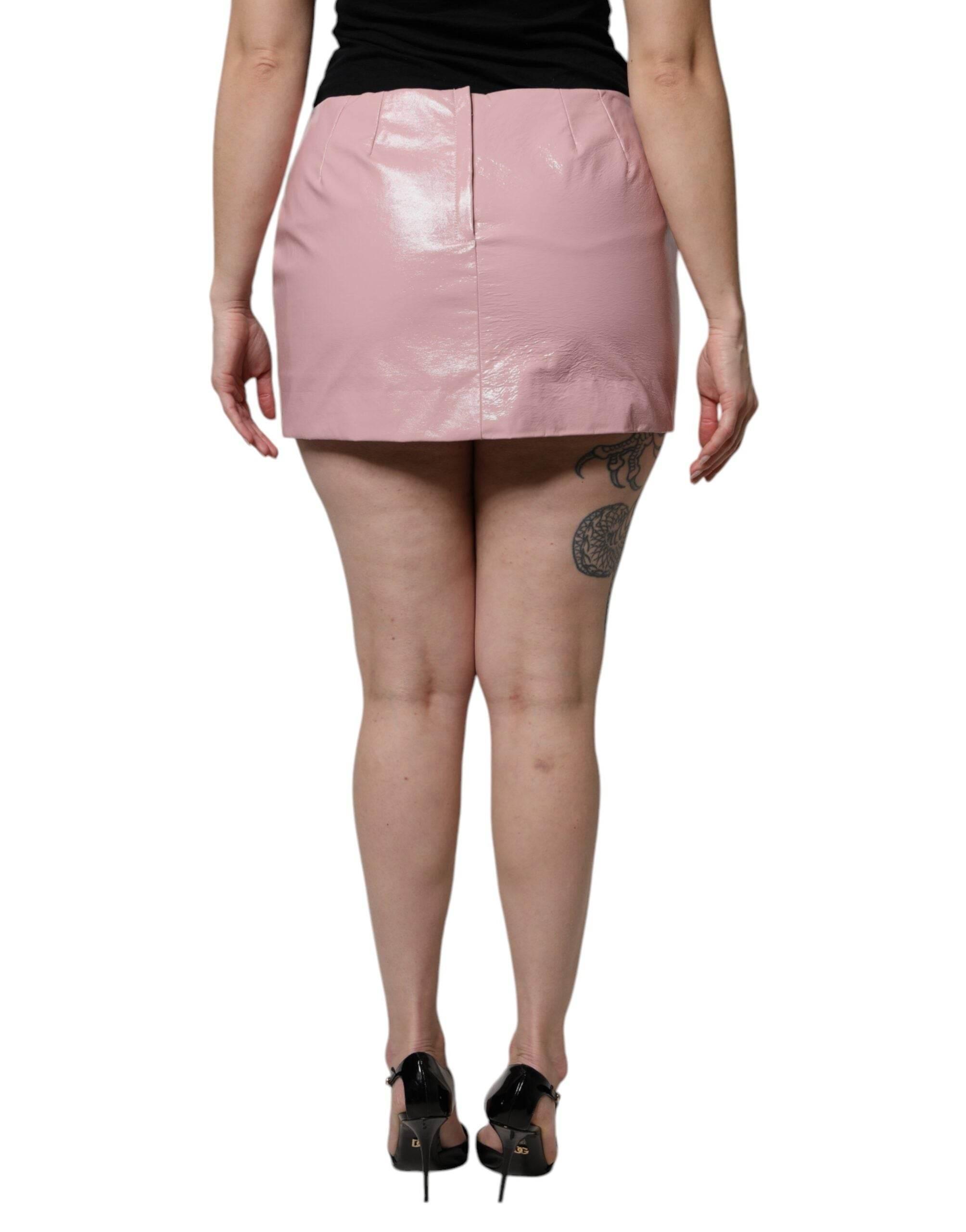 Dolce & Gabbana Glossy Pink Cotton High Waist Mini Skirt - Hilstor