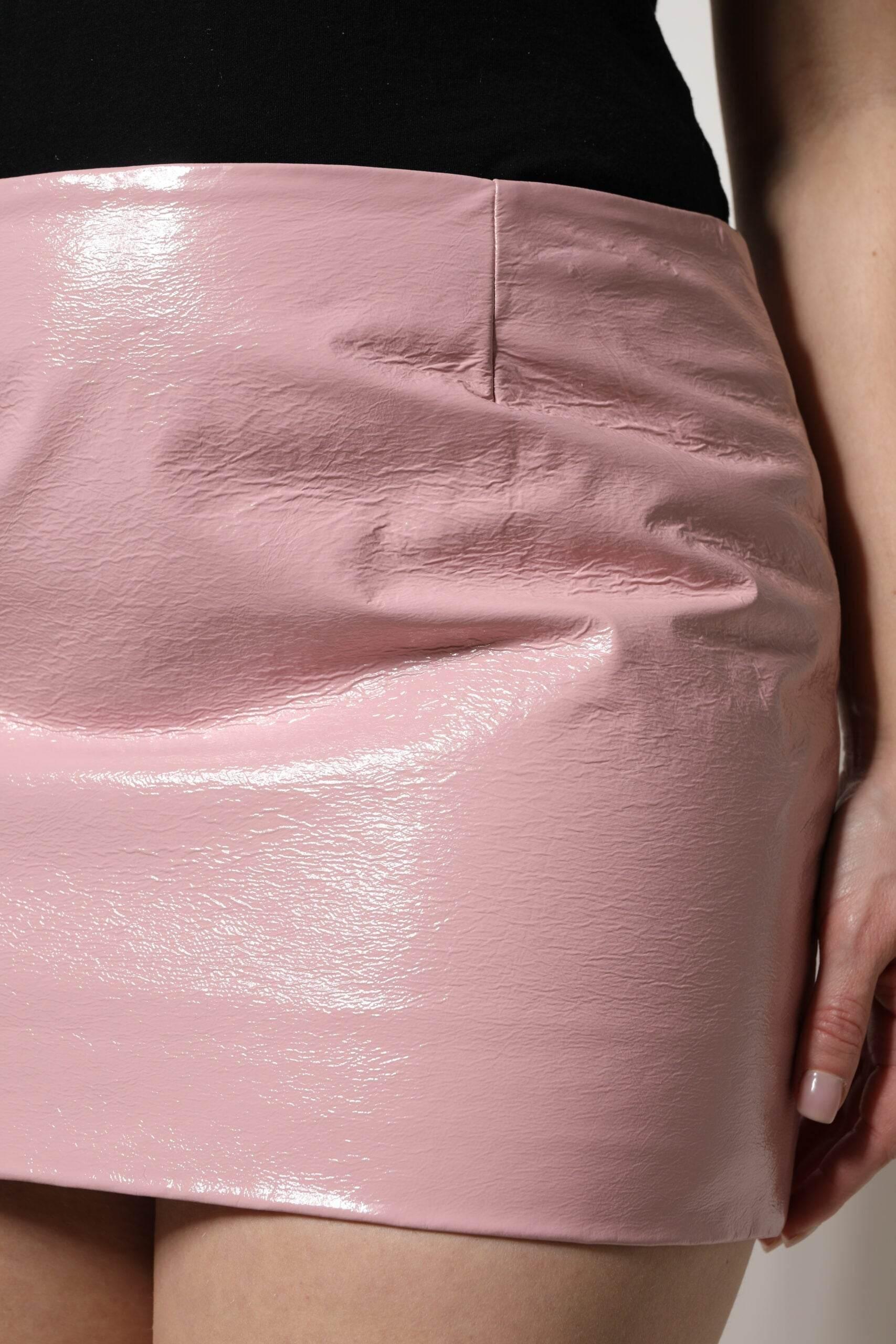Dolce & Gabbana Glossy Pink Cotton High Waist Mini Skirt - Hilstor