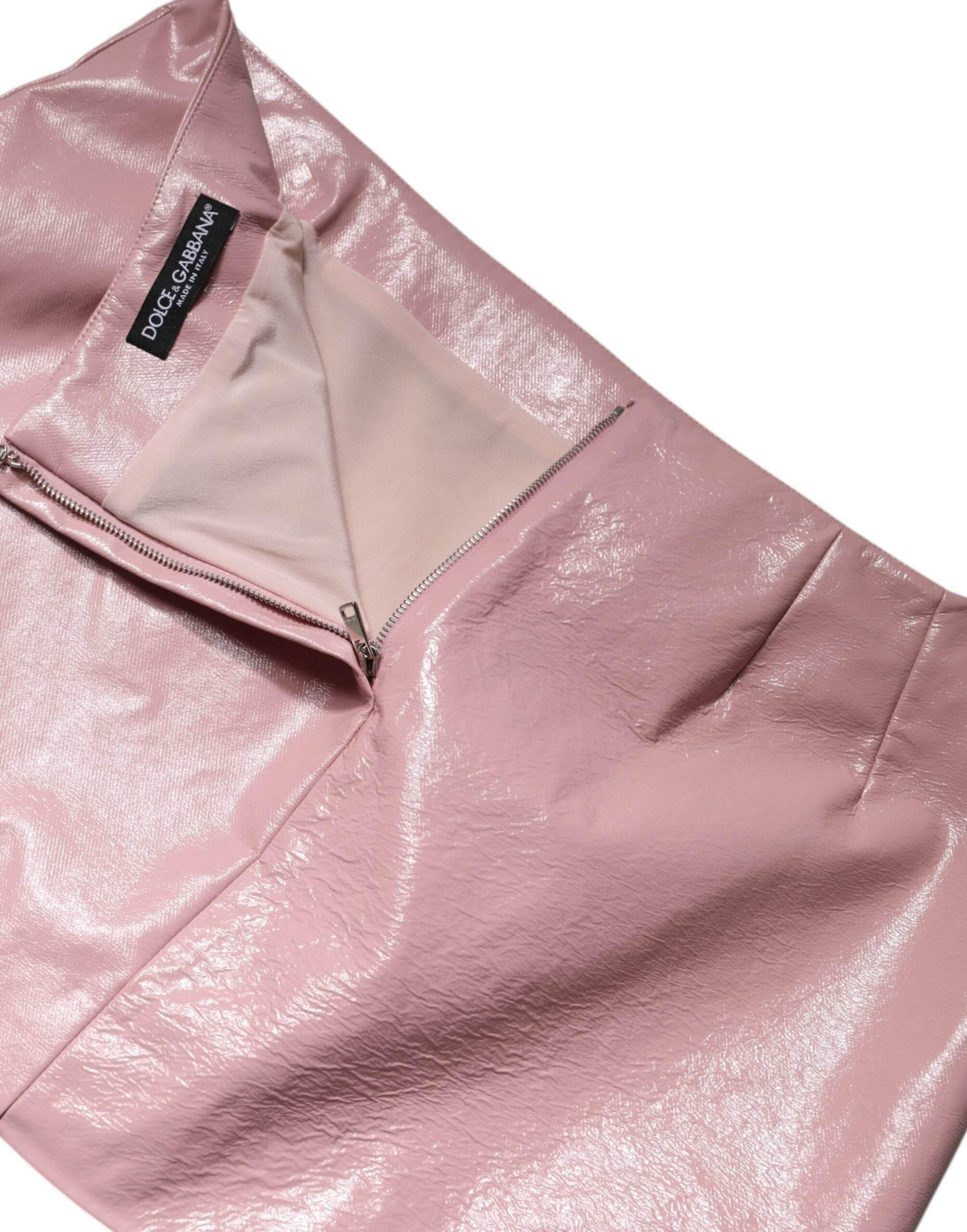 Dolce & Gabbana Glossy Pink Cotton High Waist Mini Skirt - Hilstor