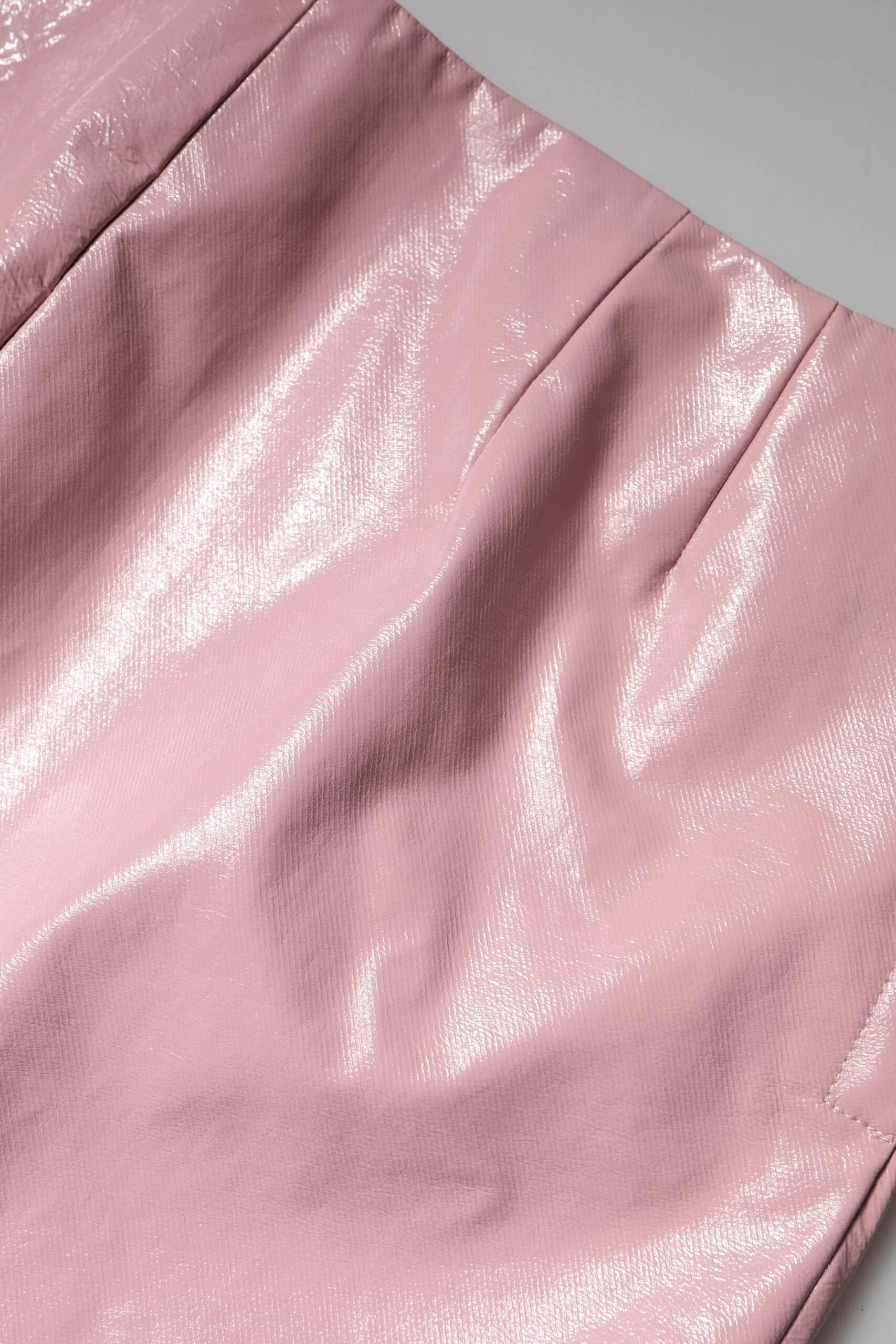 Dolce & Gabbana Glossy Pink Cotton High Waist Mini Skirt - Hilstor