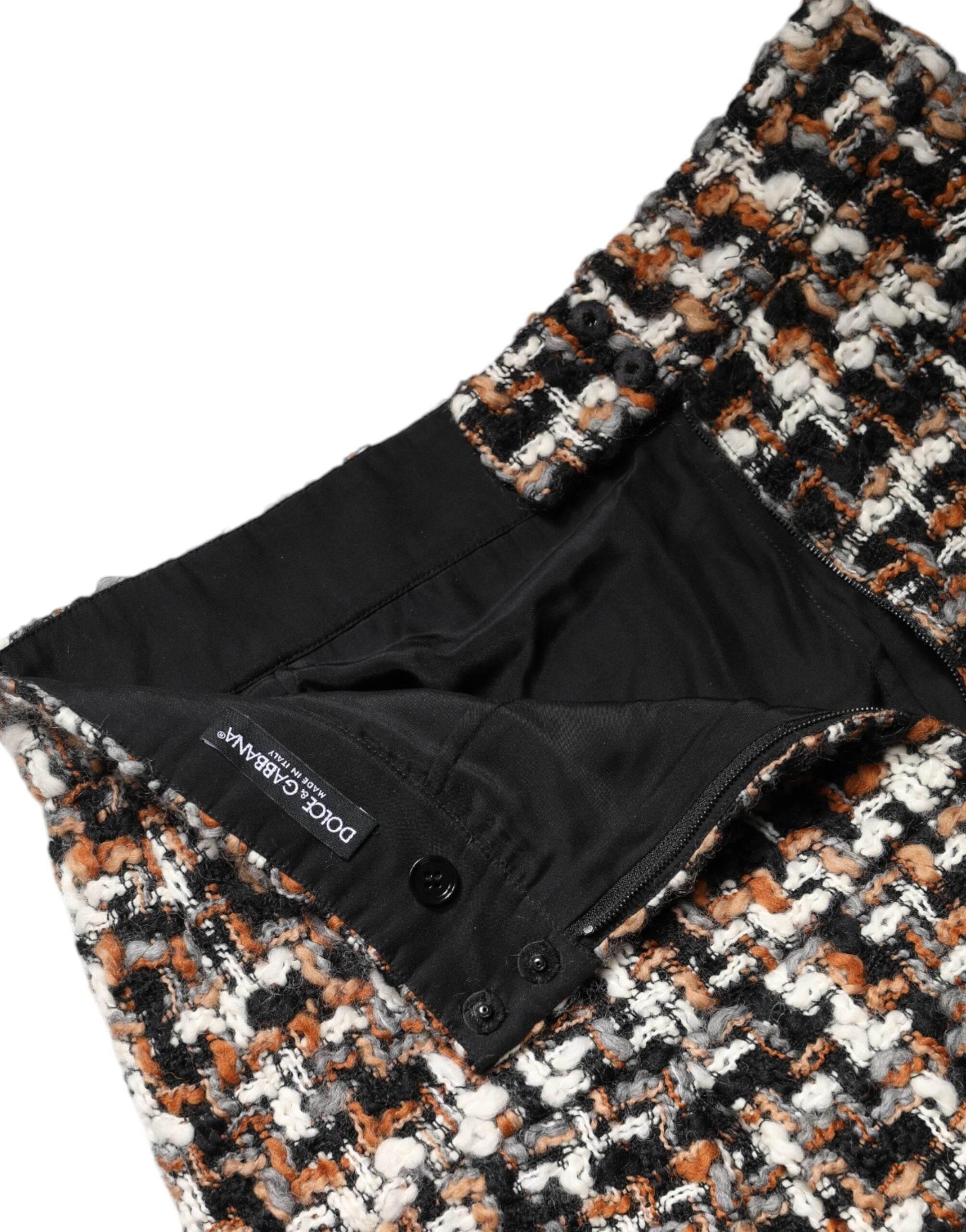 Dolce & Gabbana Multicolor High Waist Tartan Tweed Mini Skirt - Hilstor