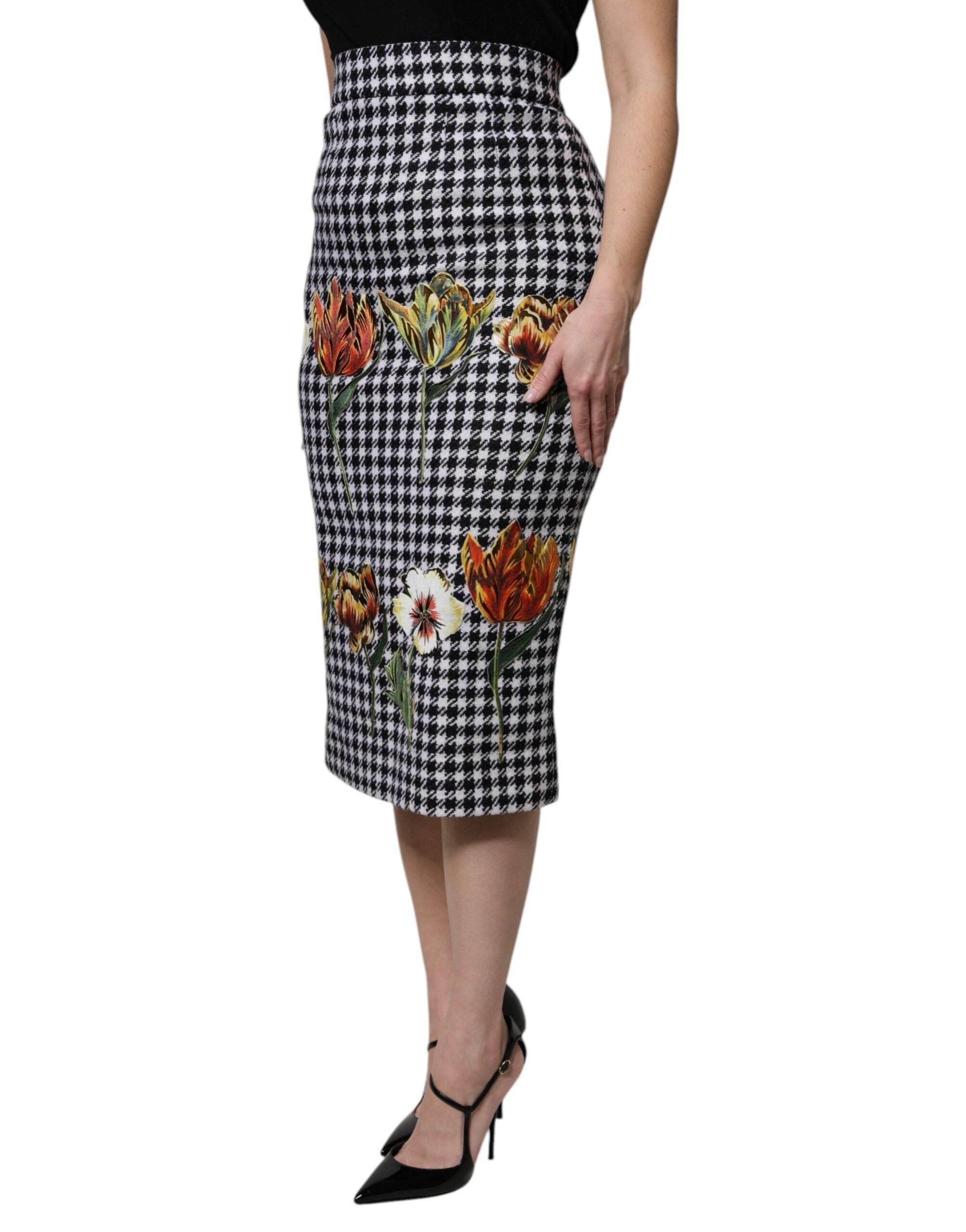 Dolce & Gabbana Multicolor Floral Print High Waist Pencil Cut Skirt - Hilstor