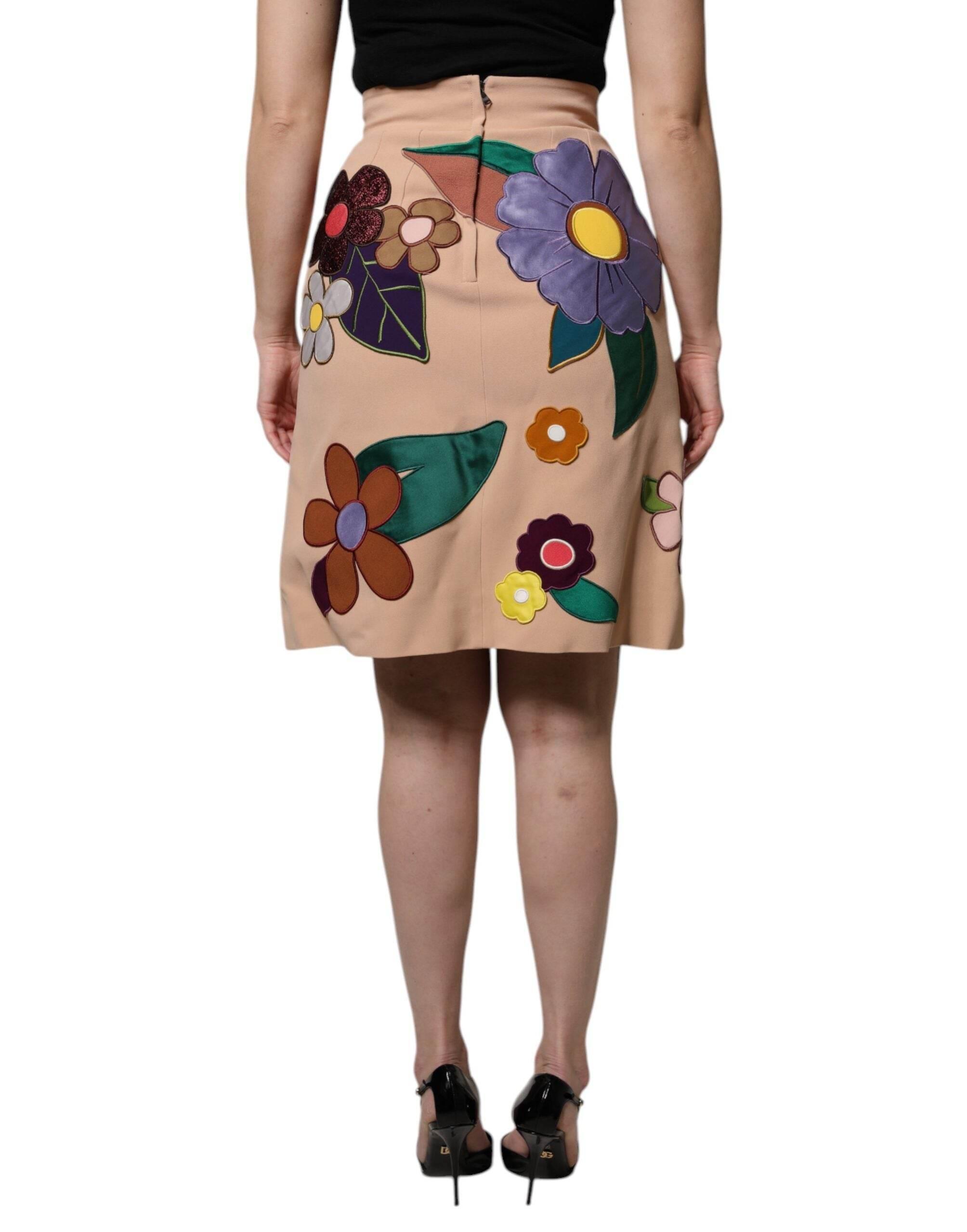 Dolce & Gabbana Beige Floral High Waist Pencil Cut Skirt - Hilstor