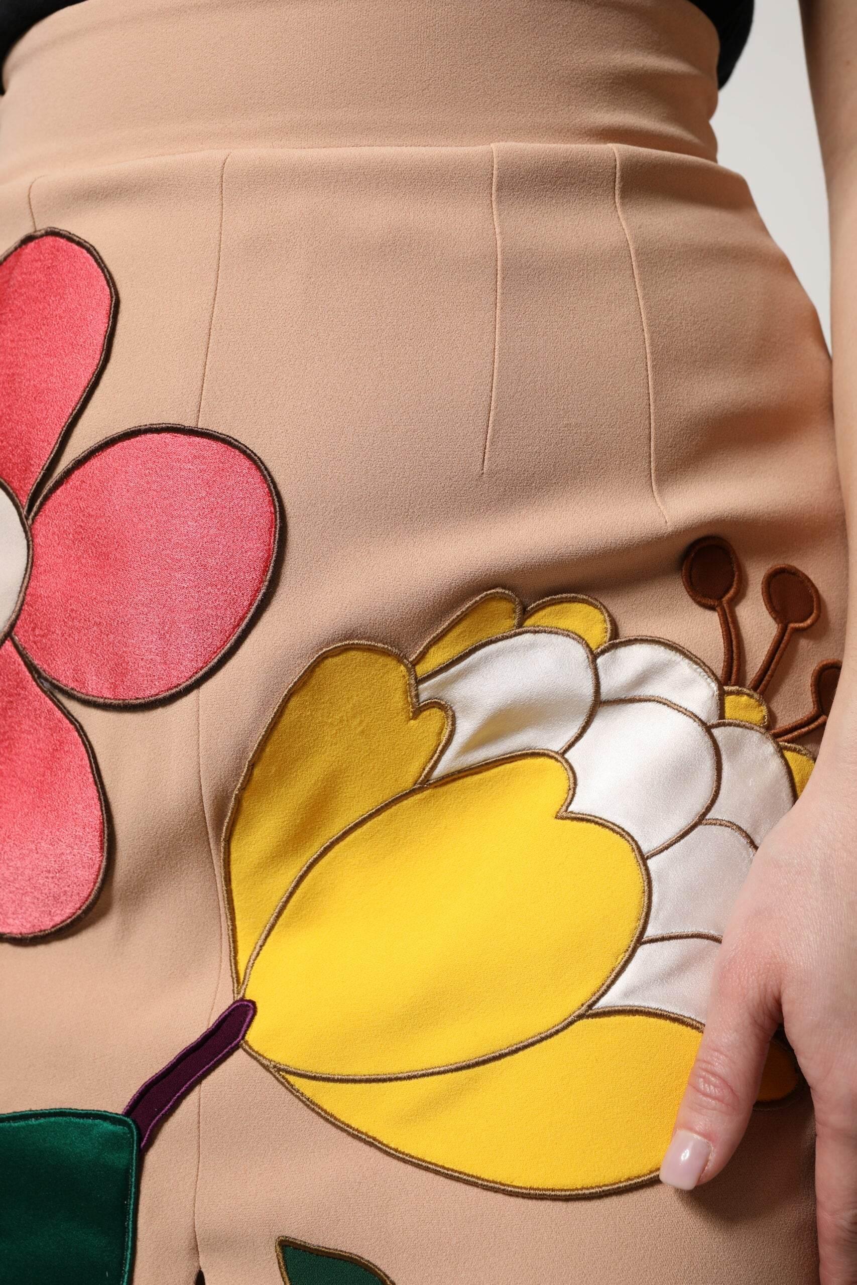 Dolce & Gabbana Beige Floral High Waist Pencil Cut Skirt - Hilstor