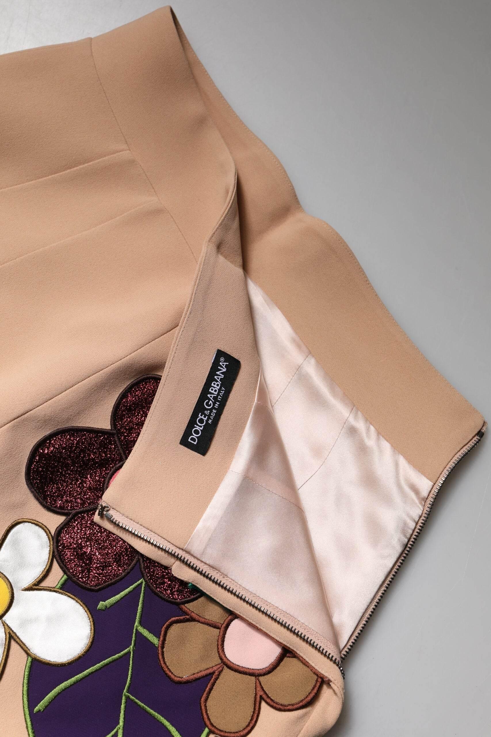 Dolce & Gabbana Beige Floral High Waist Pencil Cut Skirt - Hilstor