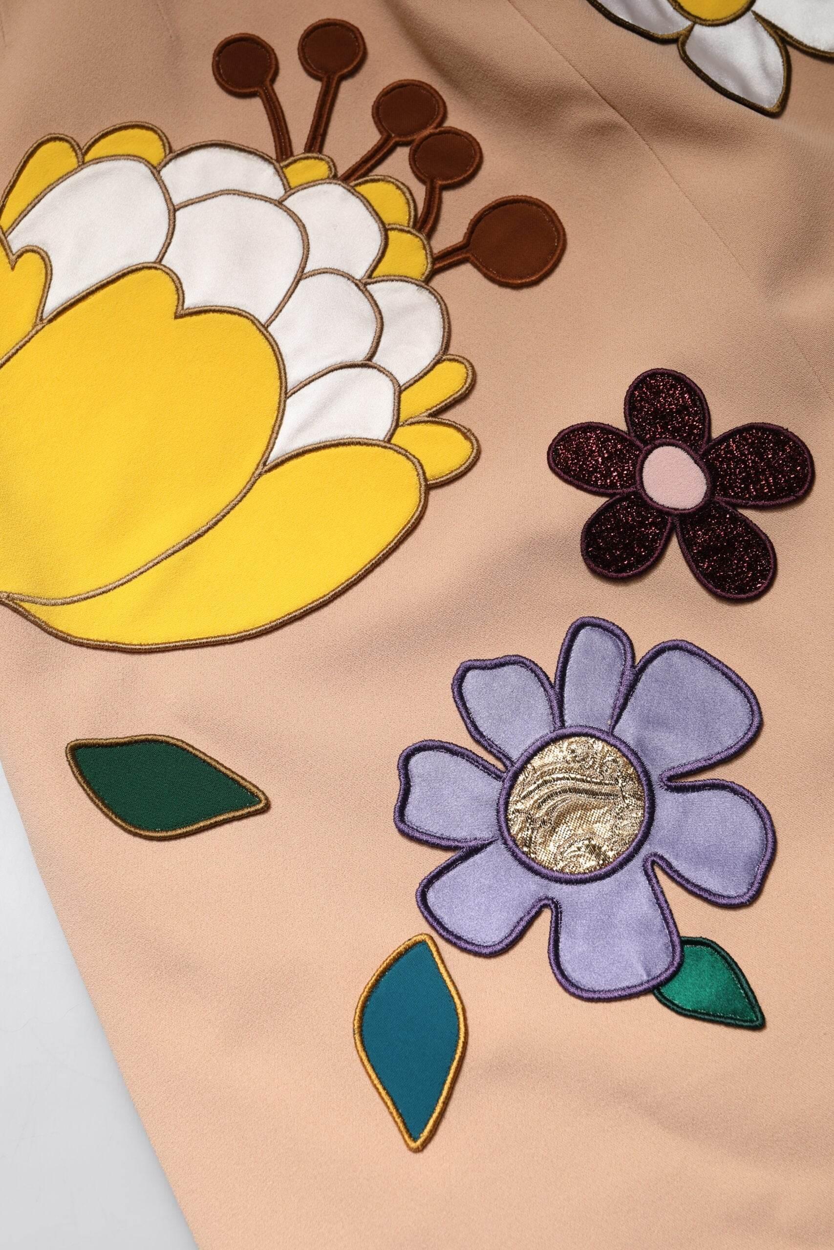 Dolce & Gabbana Beige Floral High Waist Pencil Cut Skirt - Hilstor