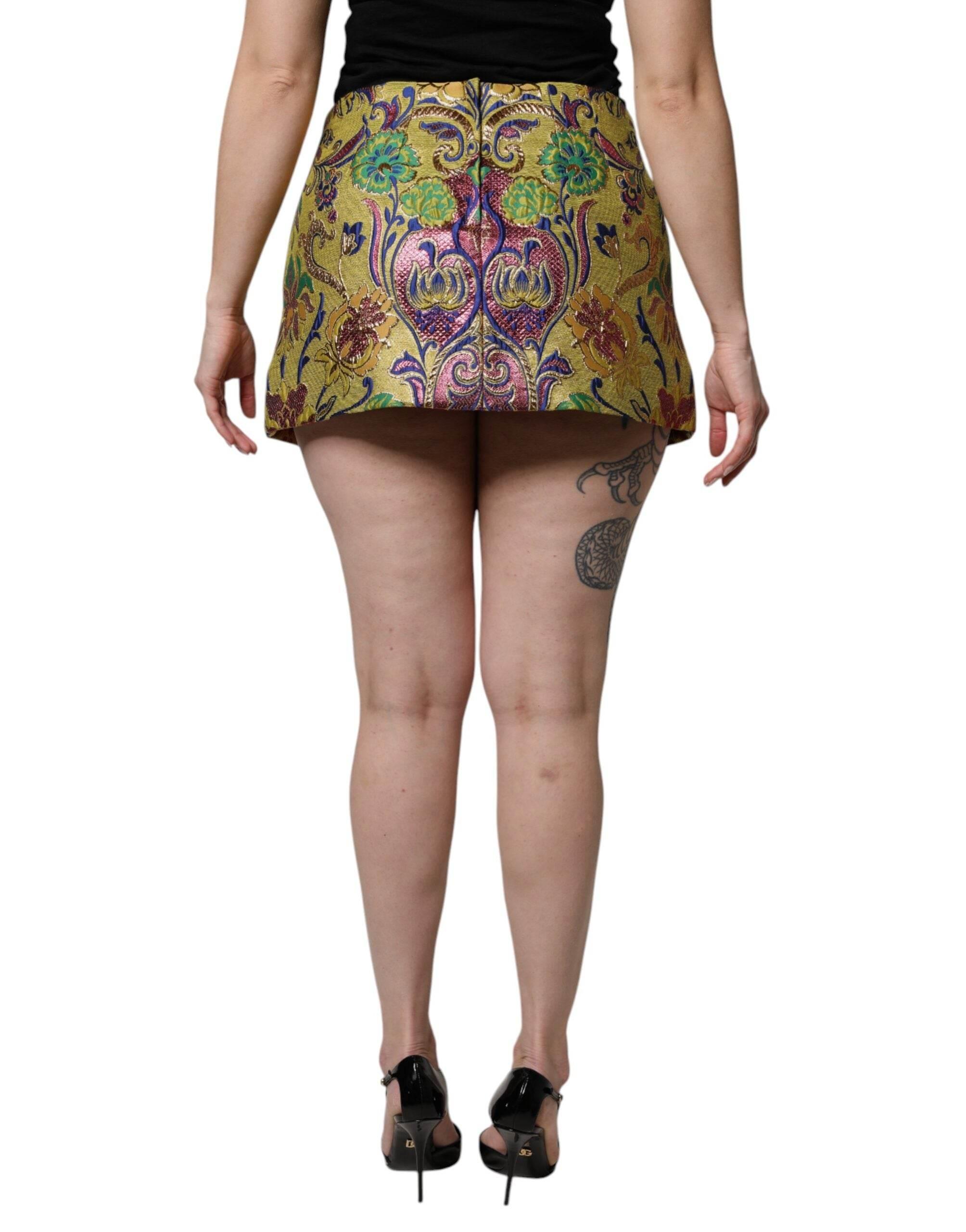 Dolce & Gabbana Multicolor Floral Jacquard Mid Waist Mini Skirt - Hilstor