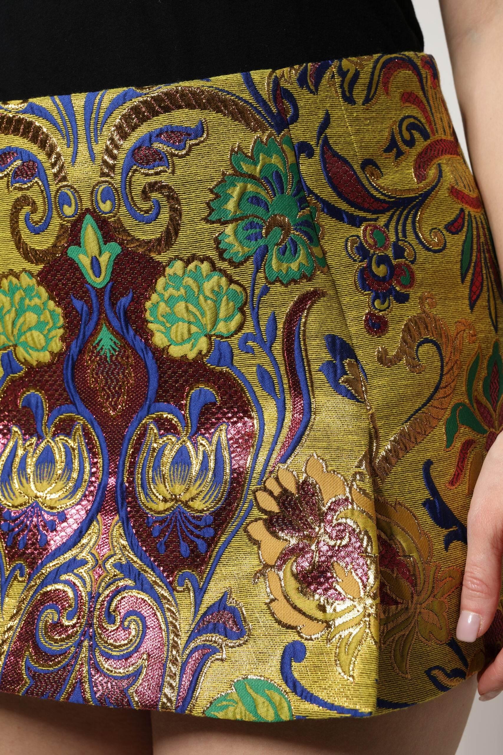 Dolce & Gabbana Multicolor Floral Jacquard Mid Waist Mini Skirt - Hilstor
