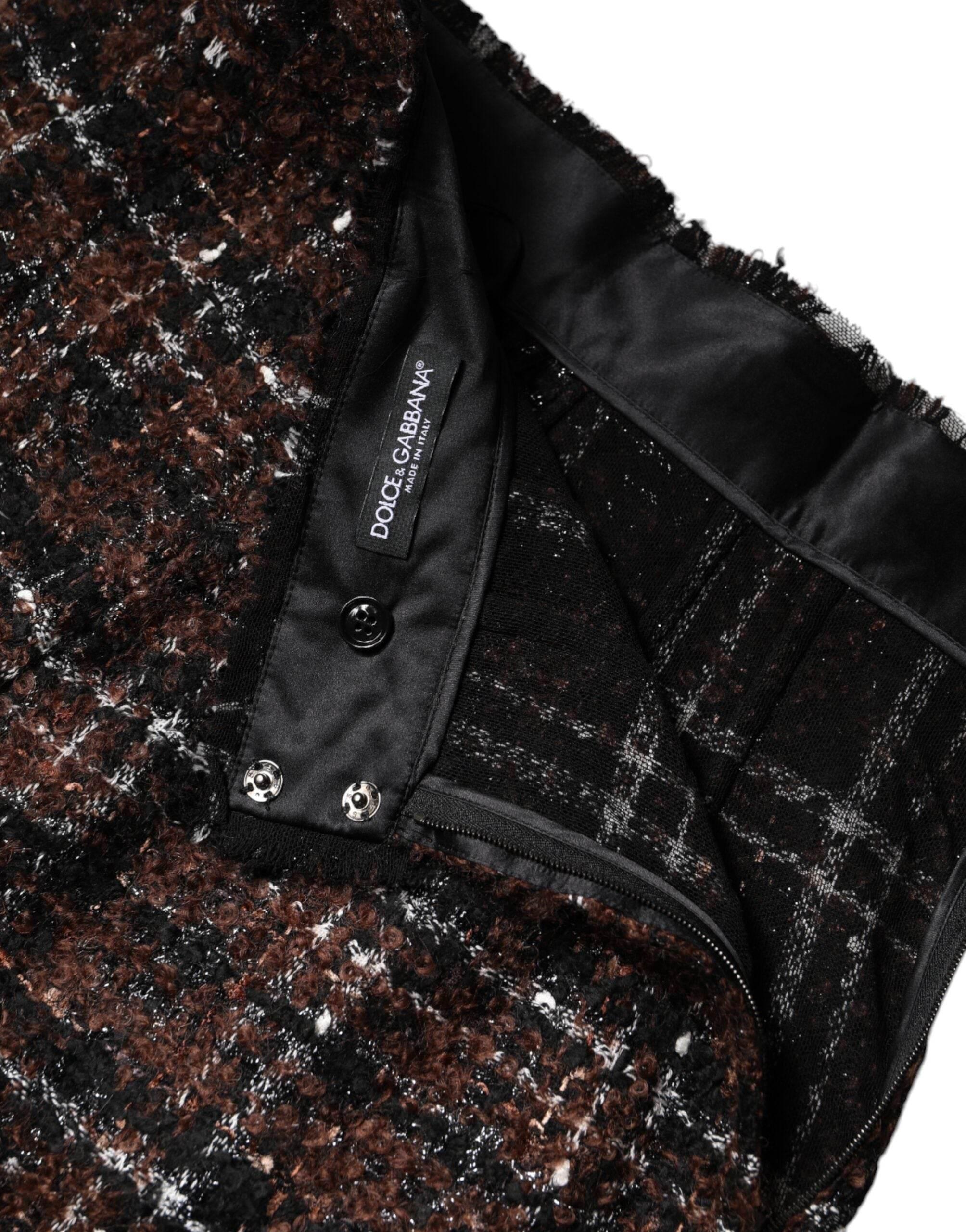 Dolce & Gabbana Multicolor High Waist Tartan Tweed Pencil Cut Skirt - Hilstor