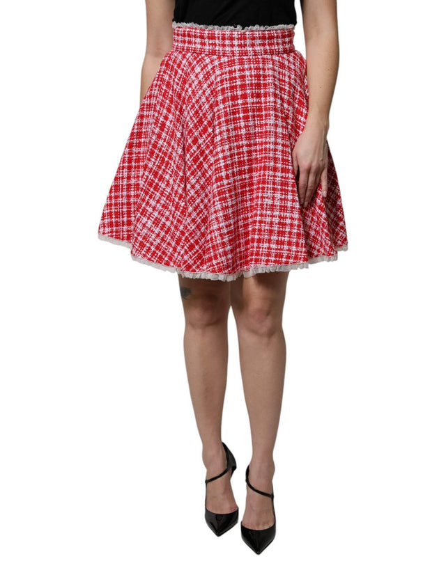 Dolce & Gabbana Red White High Waist A-line Above Knee Skirt - Hilstor