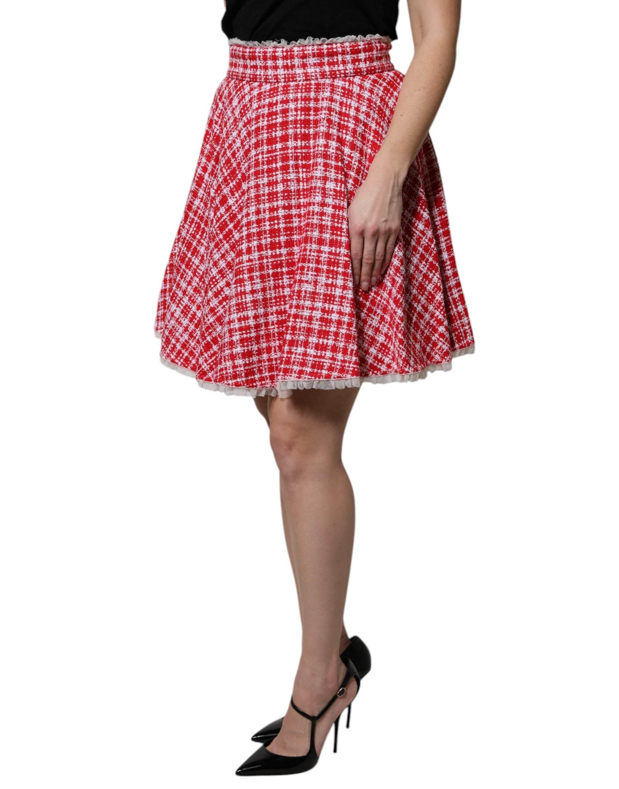 Dolce & Gabbana Red White High Waist A-line Above Knee Skirt - Hilstor
