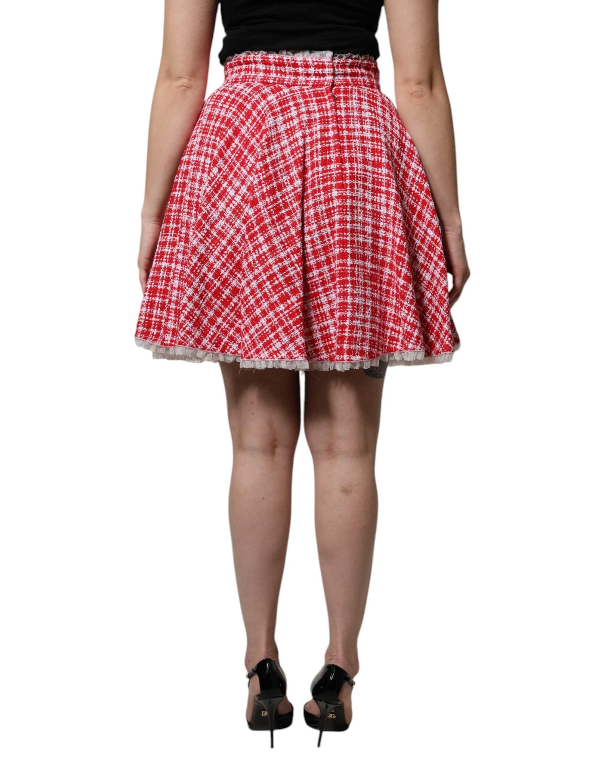 Dolce & Gabbana Red White High Waist A-line Above Knee Skirt - Hilstor