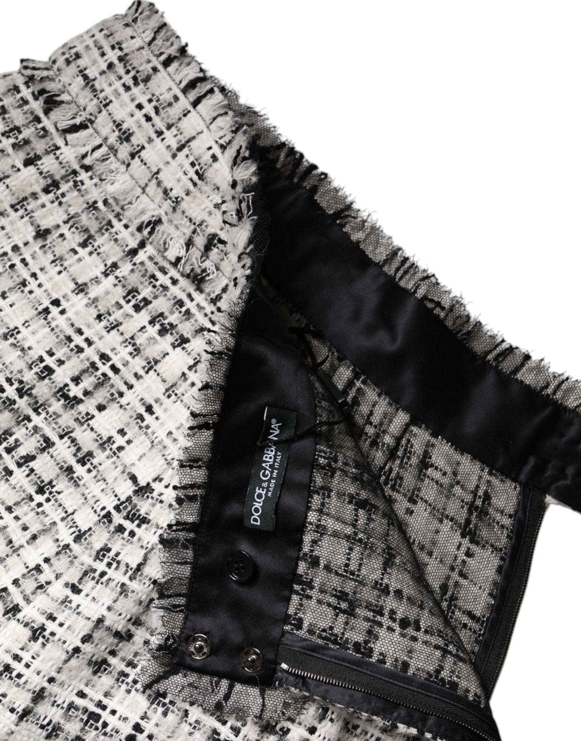 Dolce &amp; Gabbana Hvid Sort højtaljet Tartan Tweed Mini-nederdel