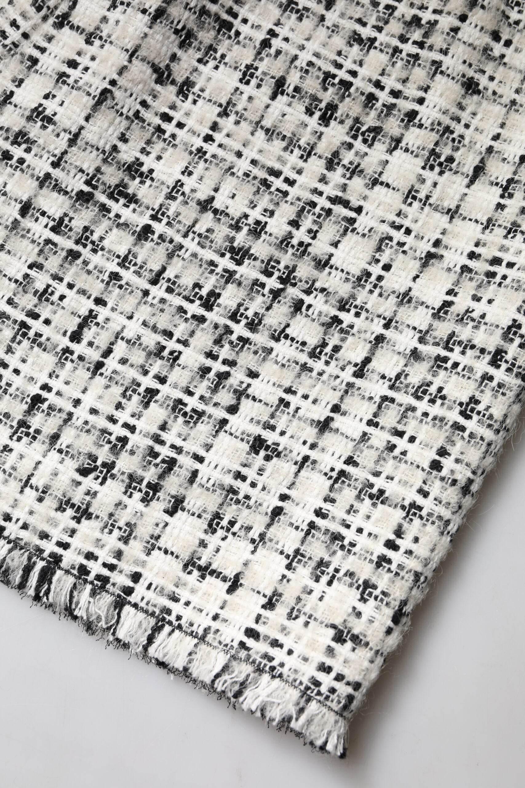 Dolce & Gabbana White Black High Waist Tartan Tweed Mini Skirt - Hilstor