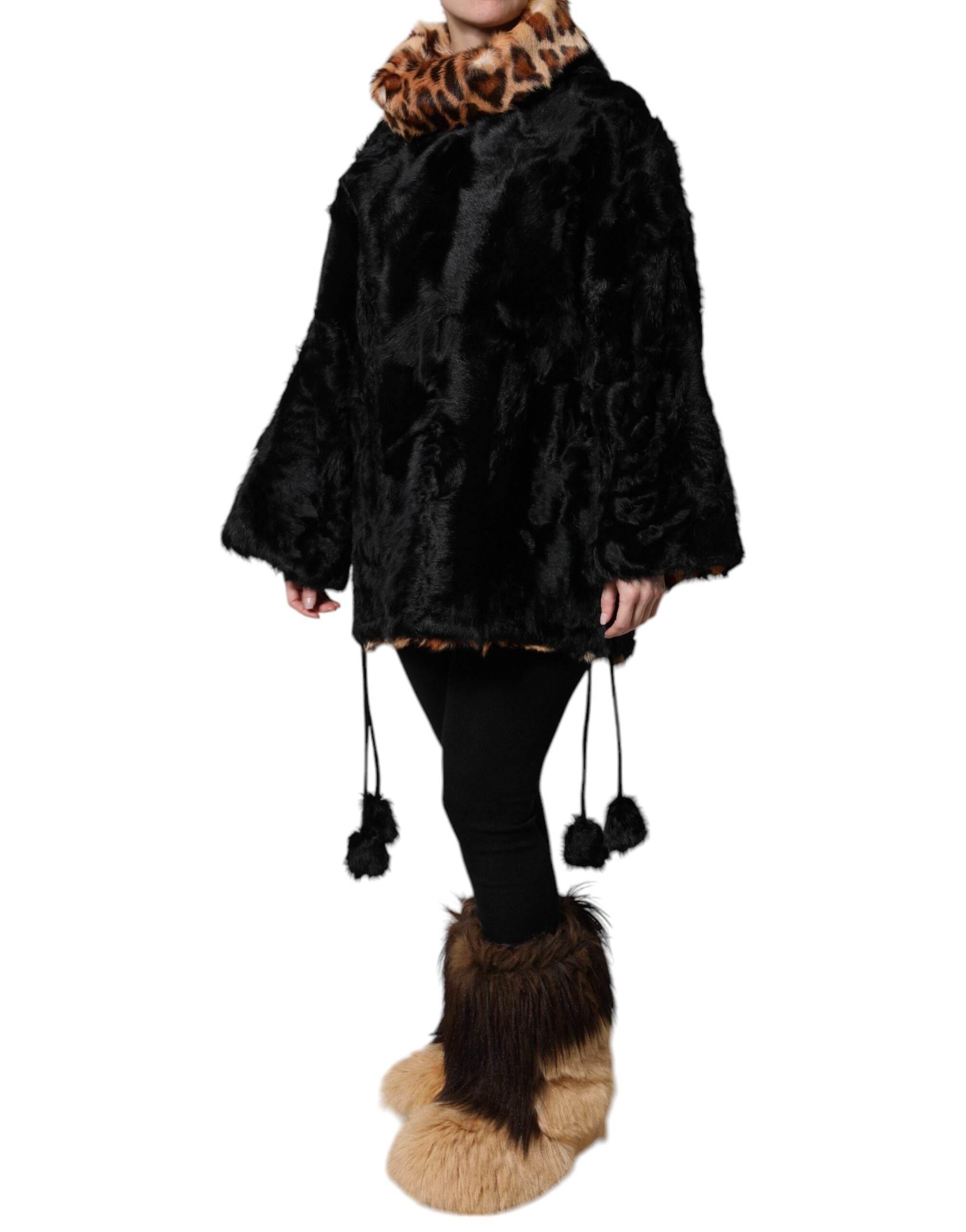 Dolce & Gabbana Black Lamb Fur Short Women Coat Jacket - Hilstor