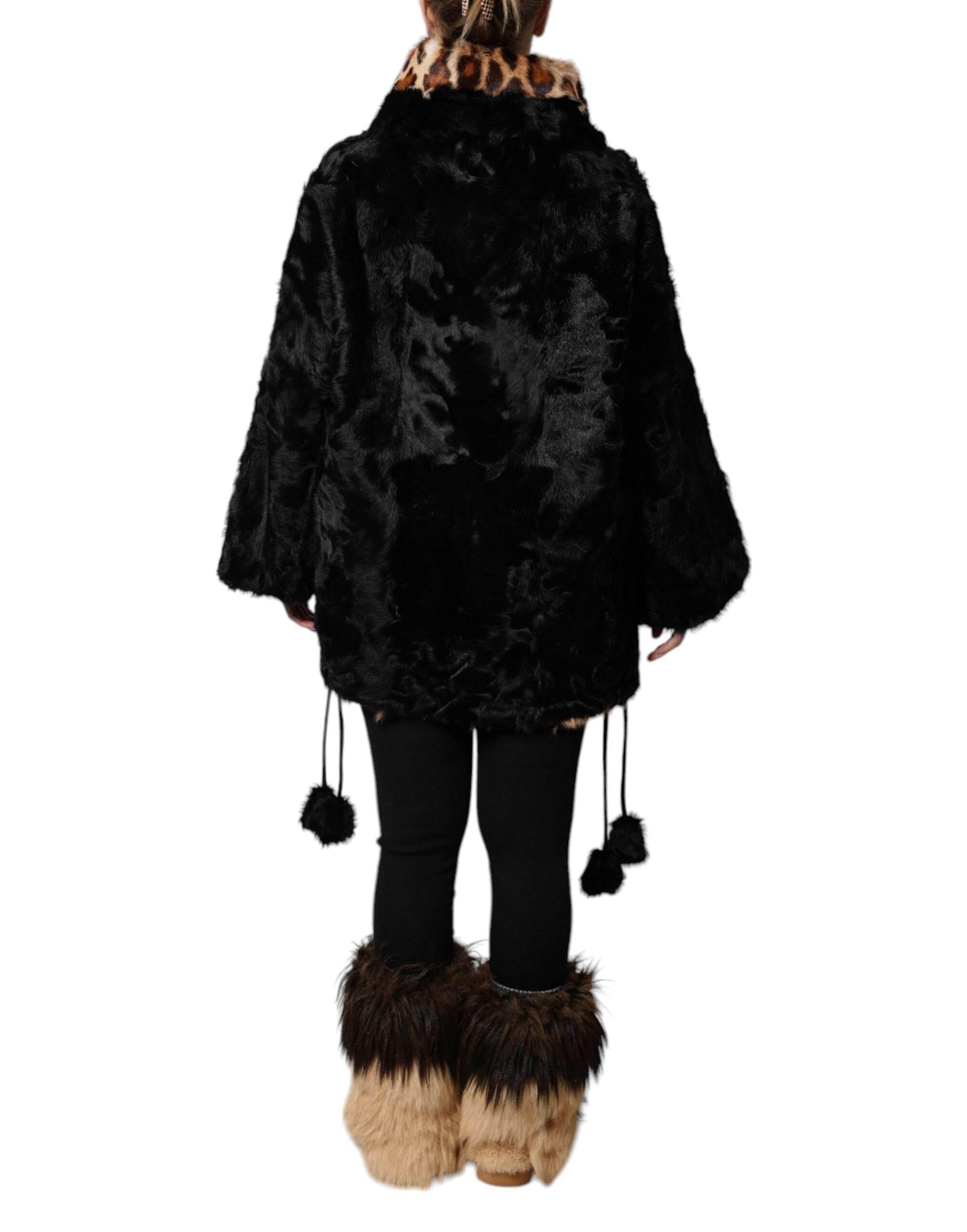 Dolce & Gabbana Black Lamb Fur Short Women Coat Jacket - Hilstor