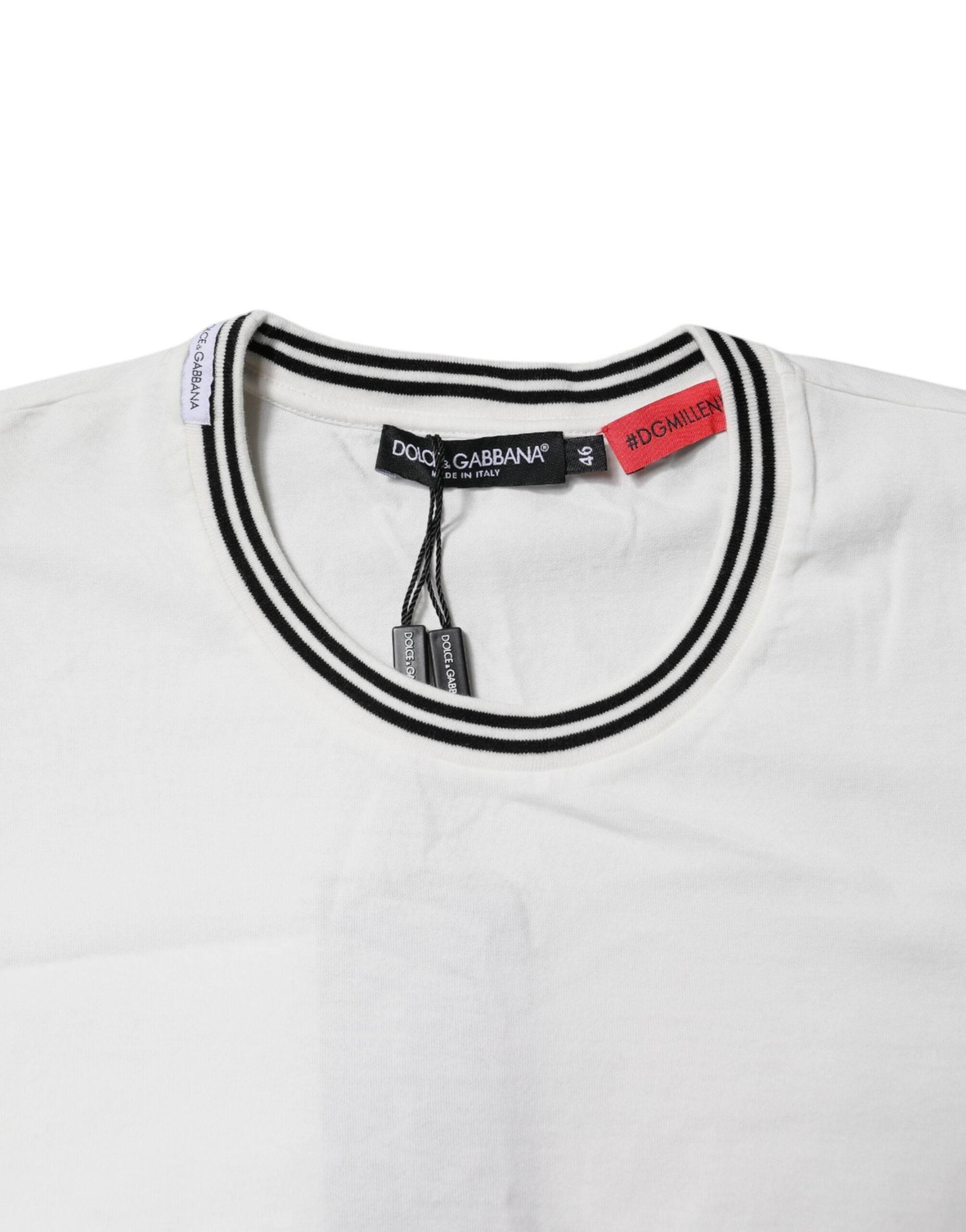 Dolce & Gabbana White #DGMillennials Cotton Crewneck T-shirt - Hilstor