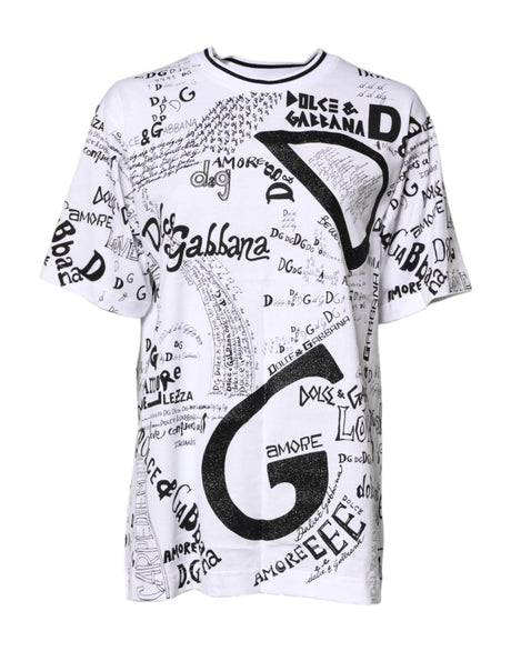 Dolce & Gabbana White Graffiti Print Cotton Crew Neck T-shirt - Hilstor
