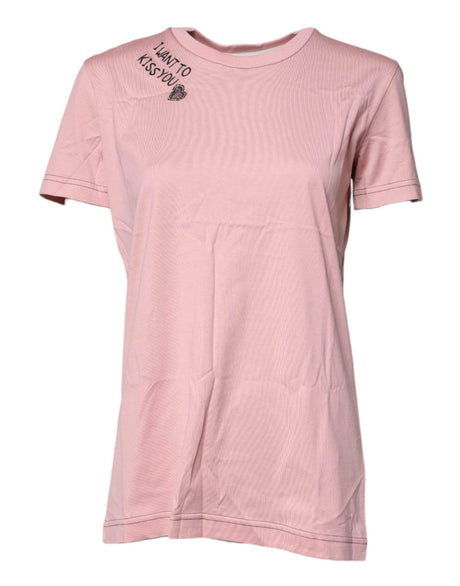 Dolce & Gabbana Pink Logo Print Cotton Crew Neck T-shirt - Hilstor