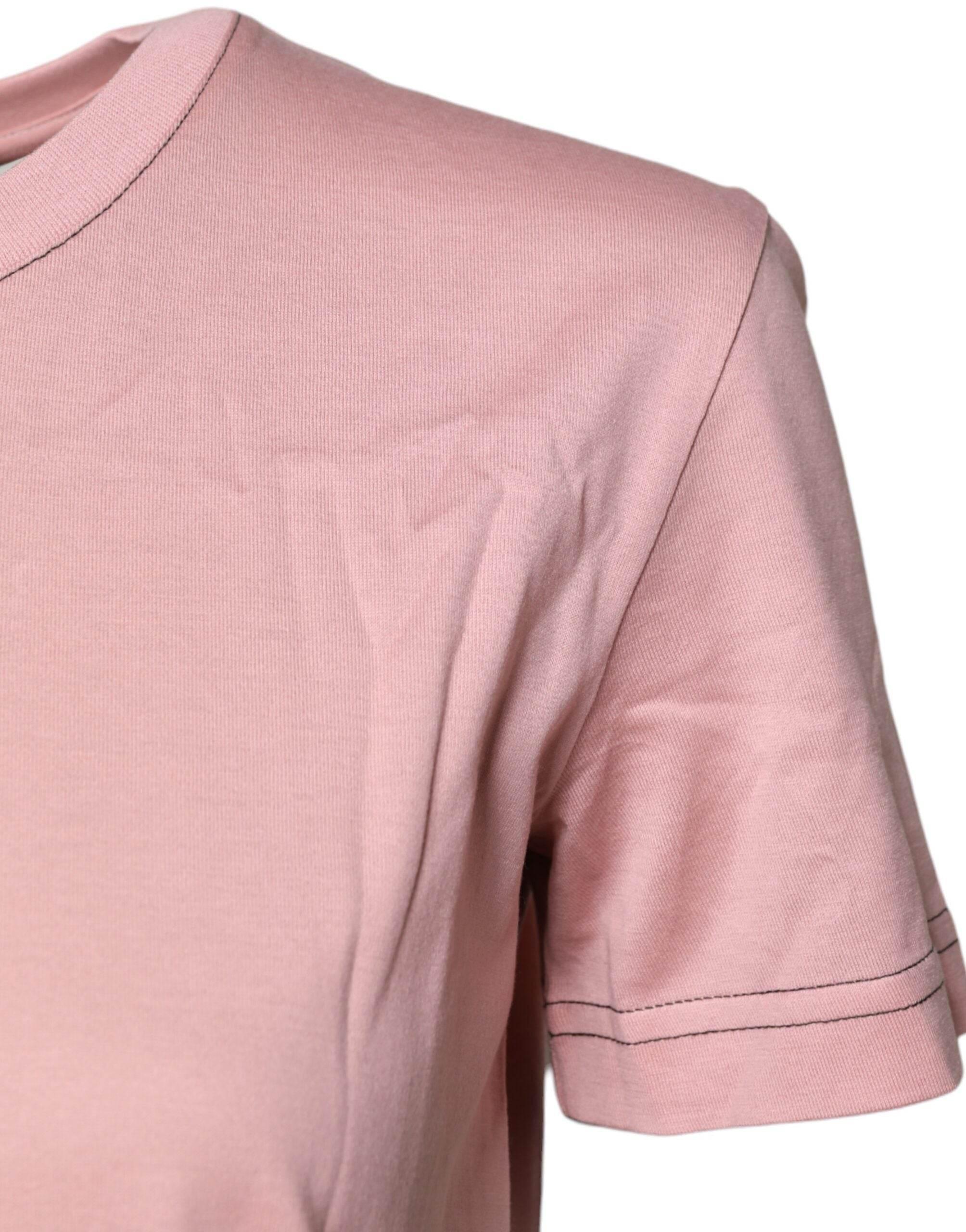 Dolce & Gabbana Pink Logo Print Cotton Crew Neck T-shirt - Hilstor