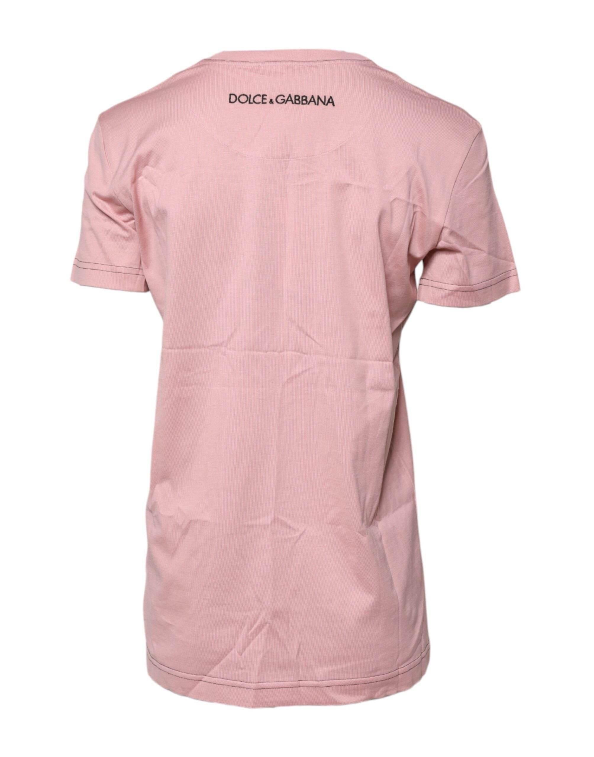 Dolce & Gabbana Pink Logo Print Cotton Crew Neck T-shirt - Hilstor