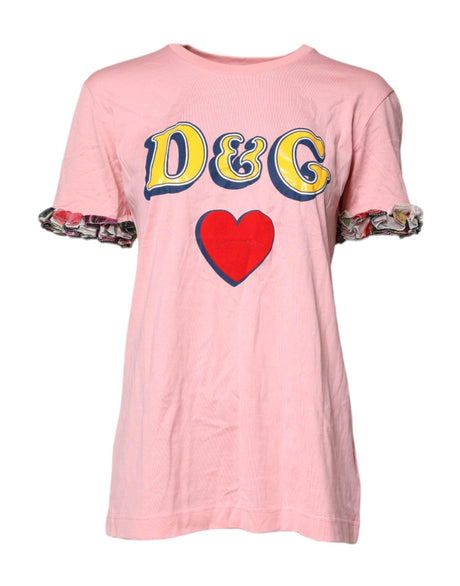 Dolce & Gabbana Pink Logo Print Cotton Crew Neck Tee T-shirt - Hilstor