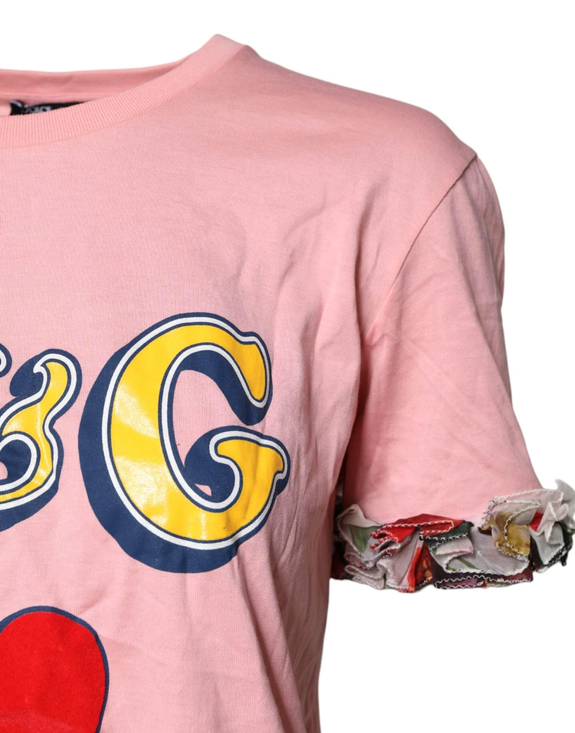 Dolce & Gabbana Pink Logo Print Cotton Crew Neck Tee T-shirt - Hilstor